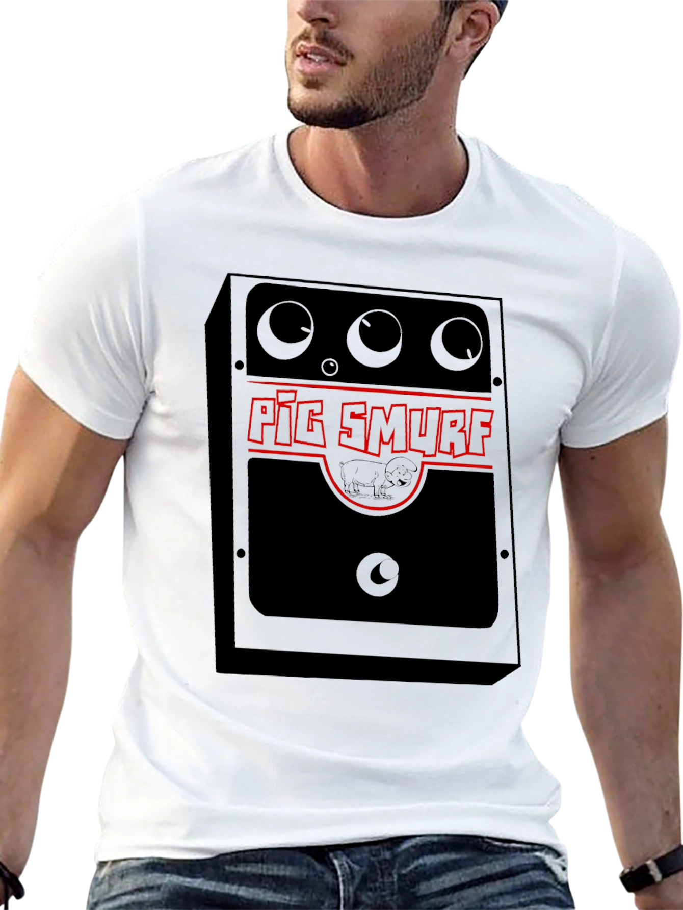 Pig Smurf Graphic Tee - Black Novelty T-Shirt