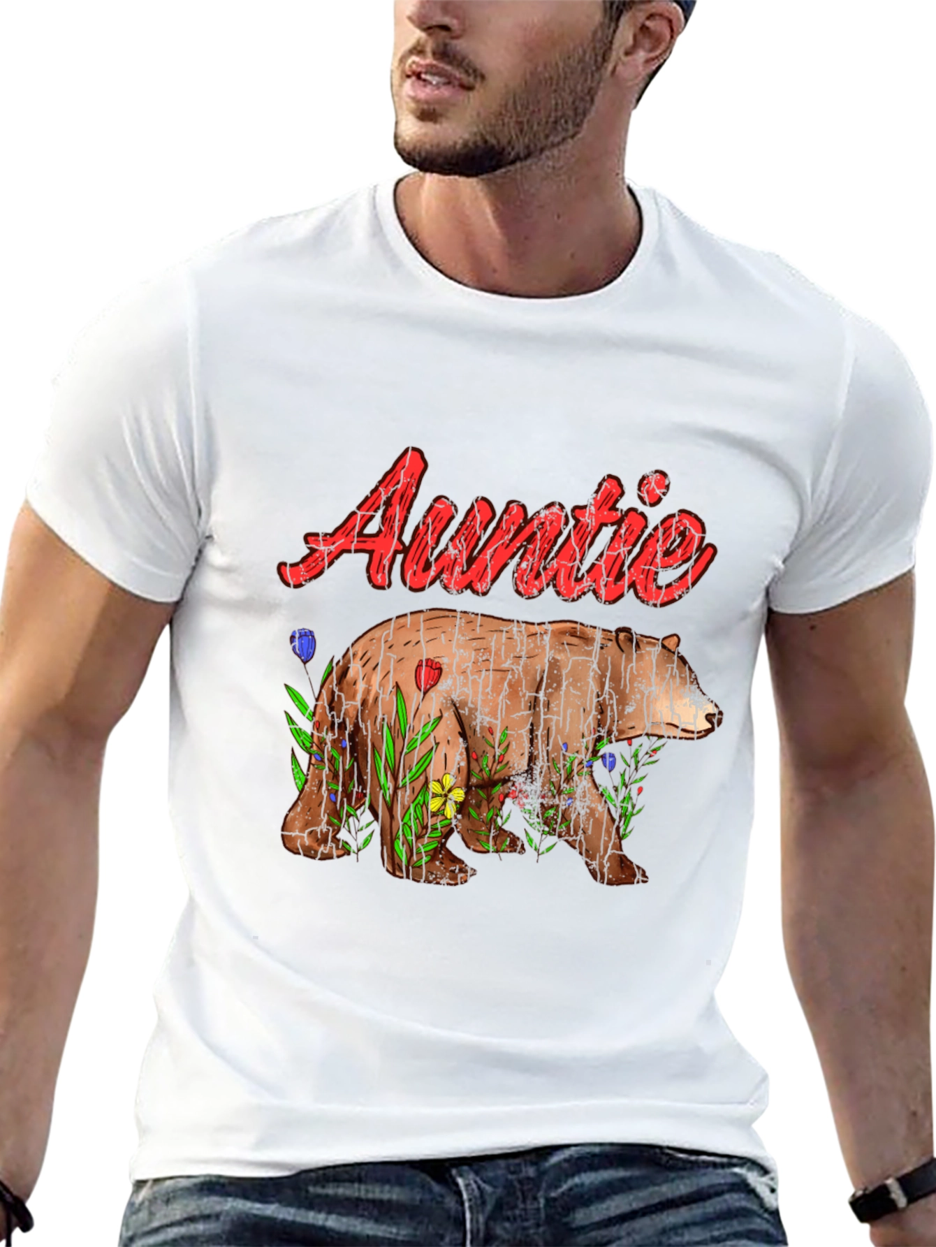 Auntie Bear T-Shirt - Floral Design