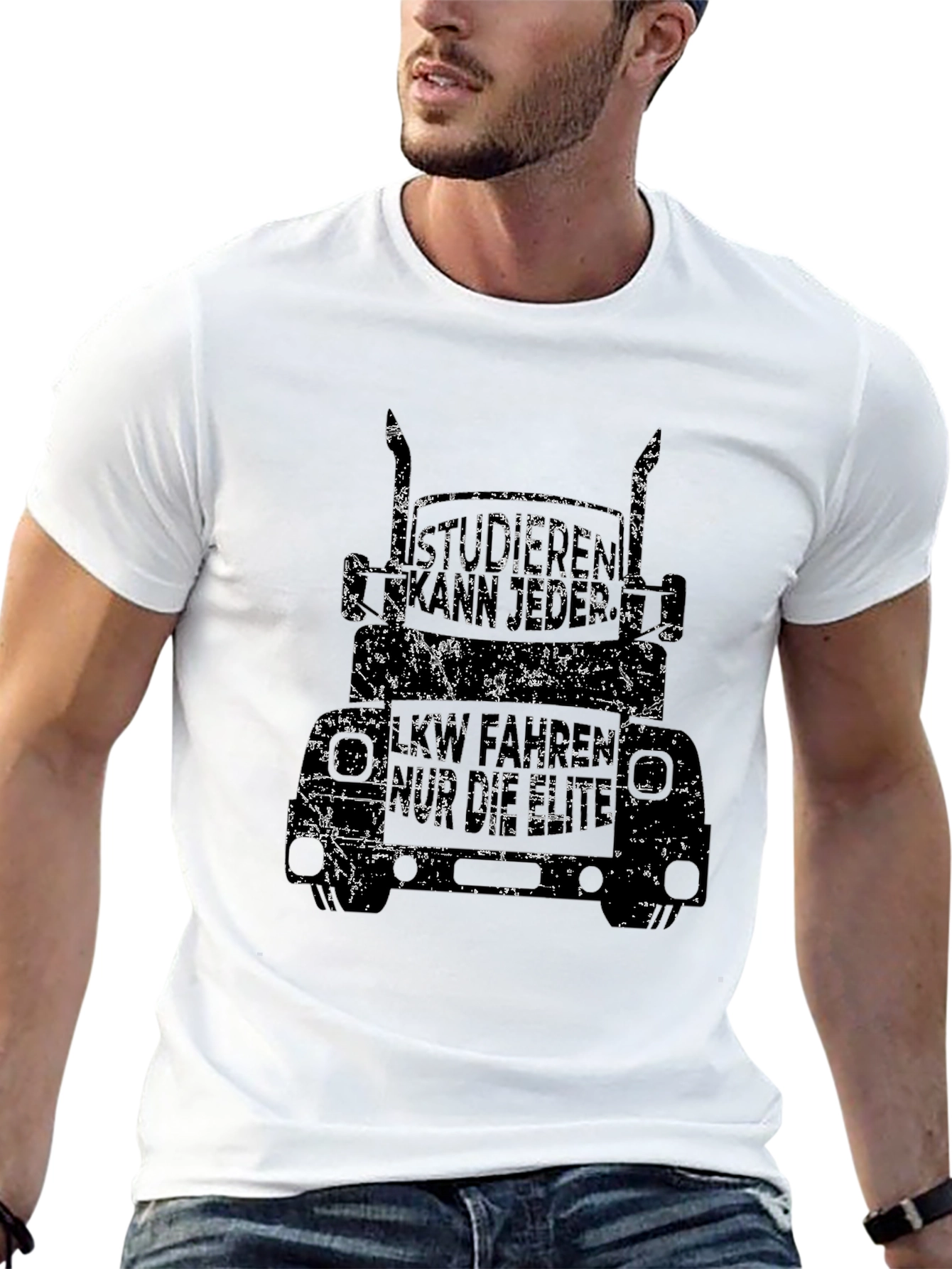 Trucker T-Shirt - Distressed Black Graphic Tee