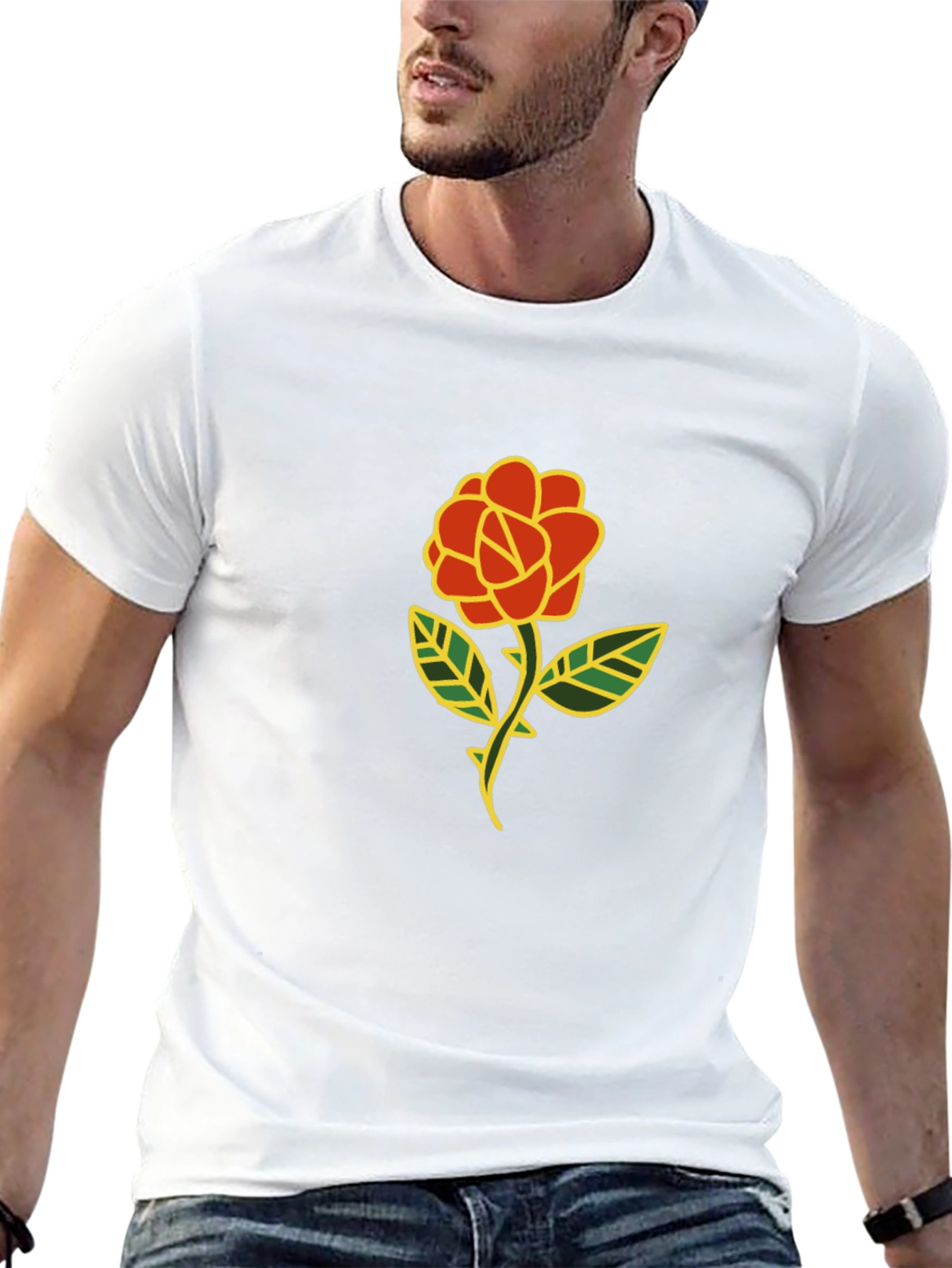 Black T-Shirt with Rose Graphic