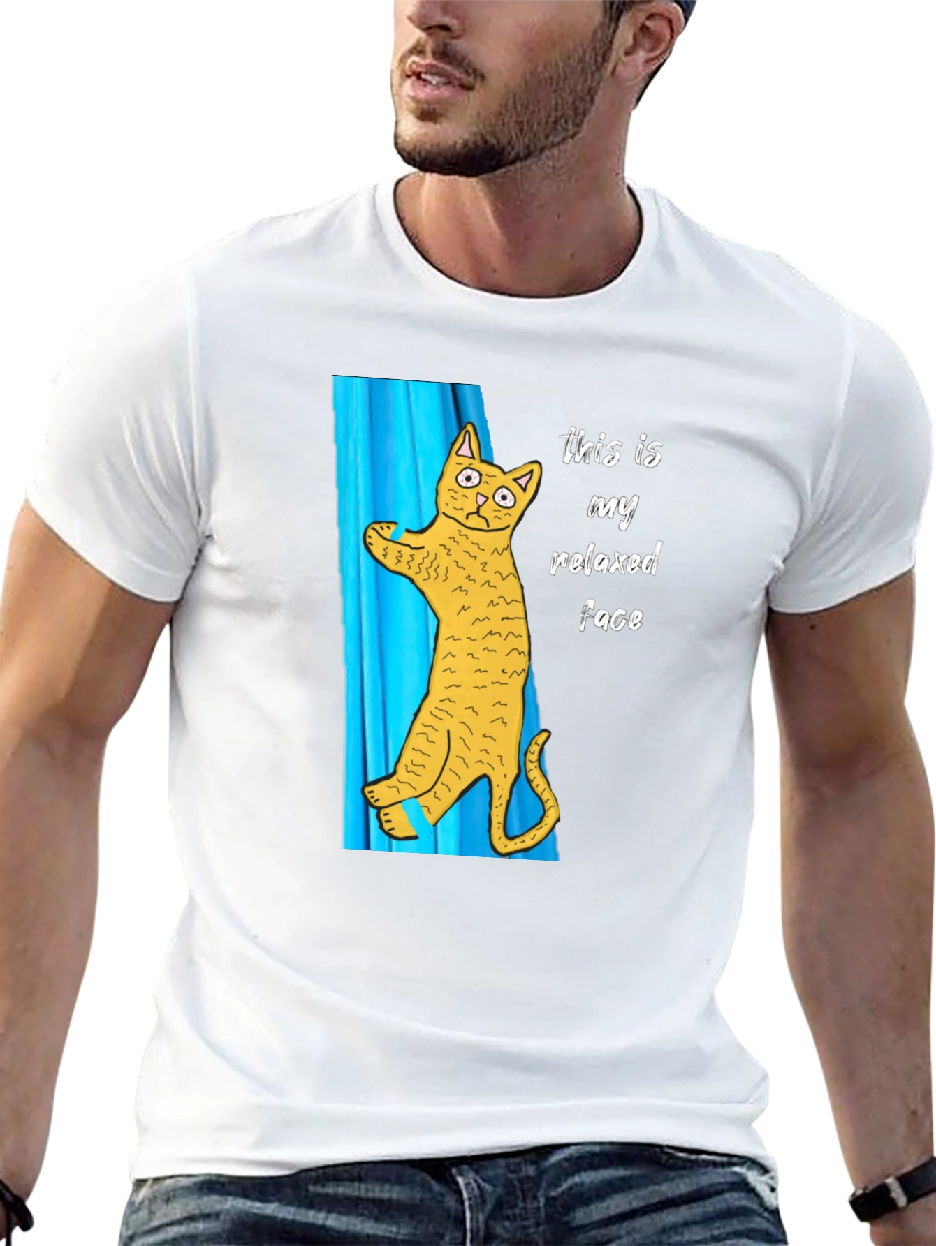 Relaxed Cat Face Graphic T-Shirt