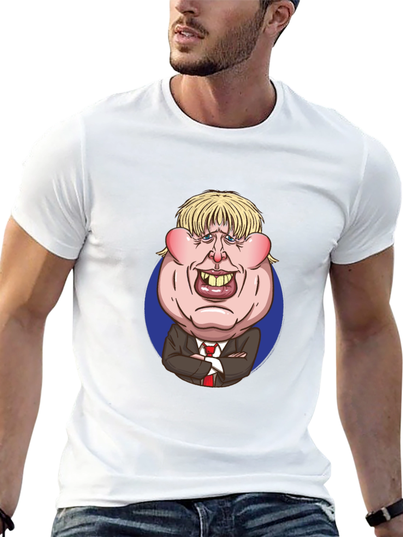 Cartoon Politician Graphic T-Shirt - Black Cotton Tee