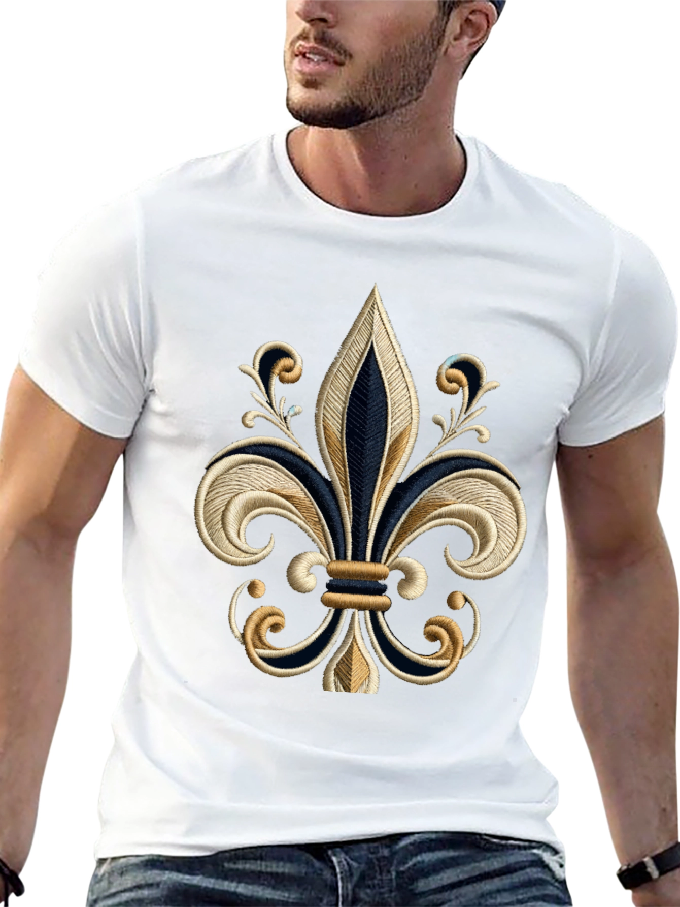 Embroidered Fleur-de-lis Black T-Shirt
