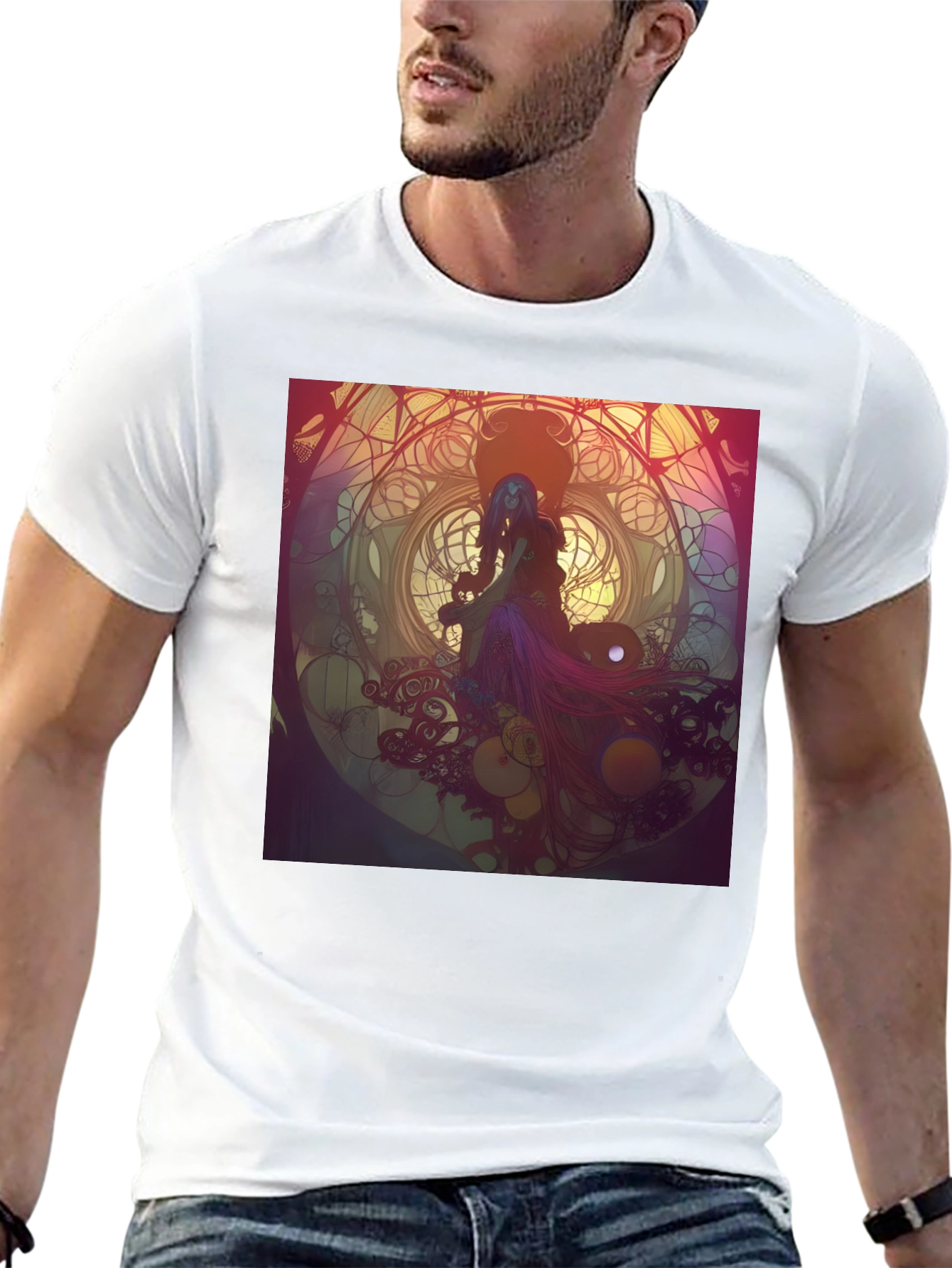 Black T-Shirt with Artistic Woman Design