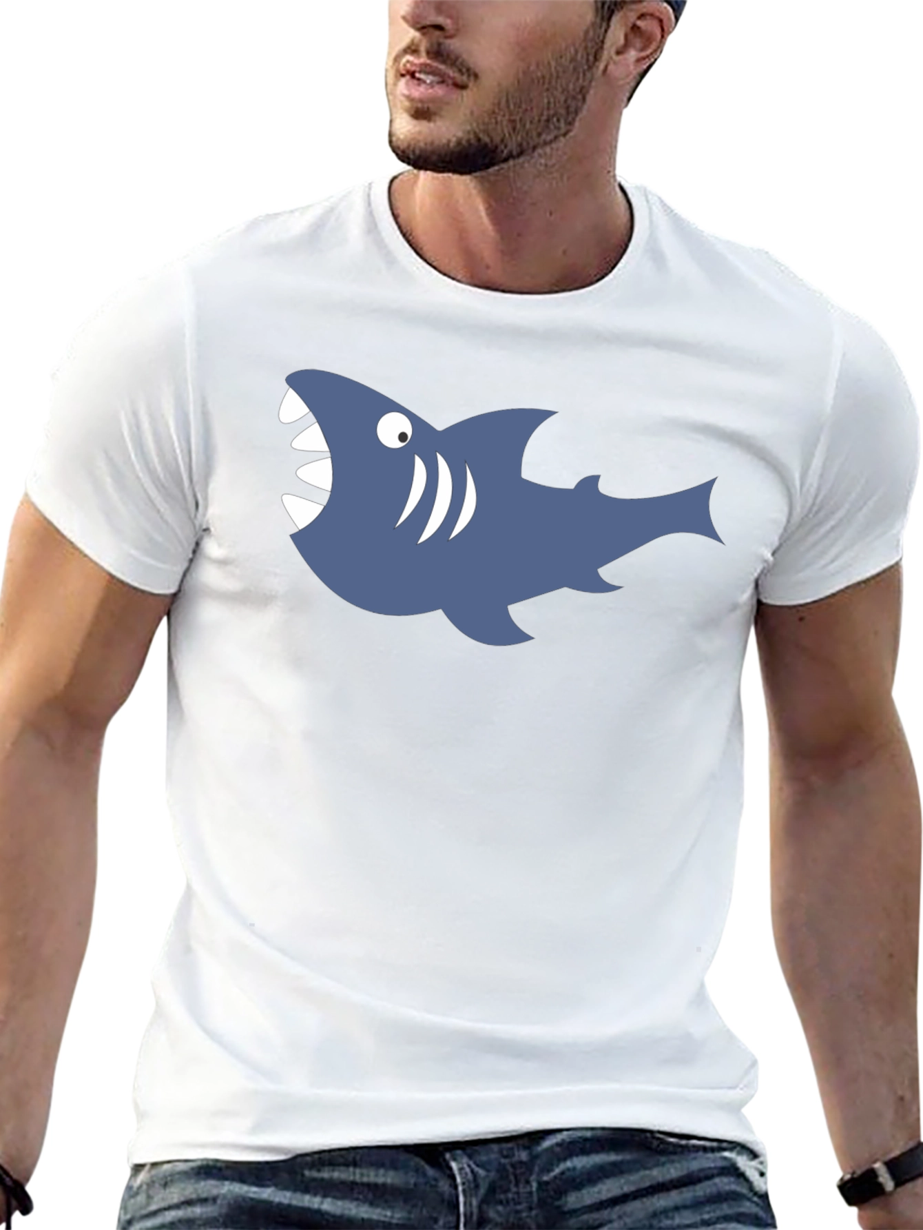 Mens Black Shark Graphic Tee - Casual Comfort