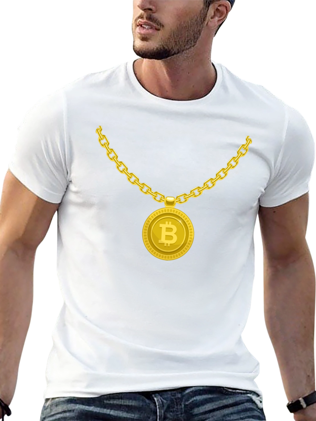 Bitcoin Bling T-Shirt - Crypto Gold Chain Design