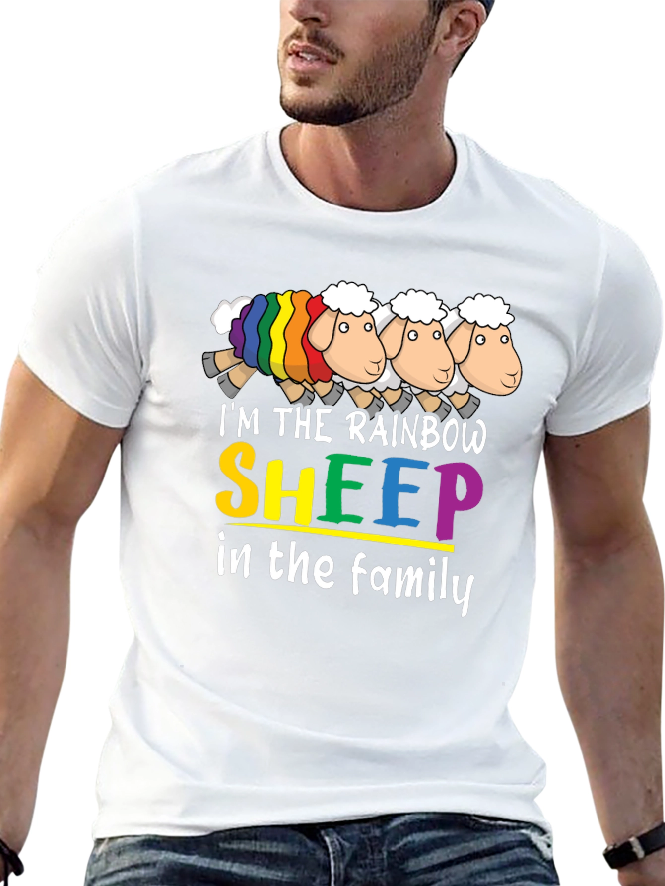 Rainbow Sheep Family Graphic T-Shirt