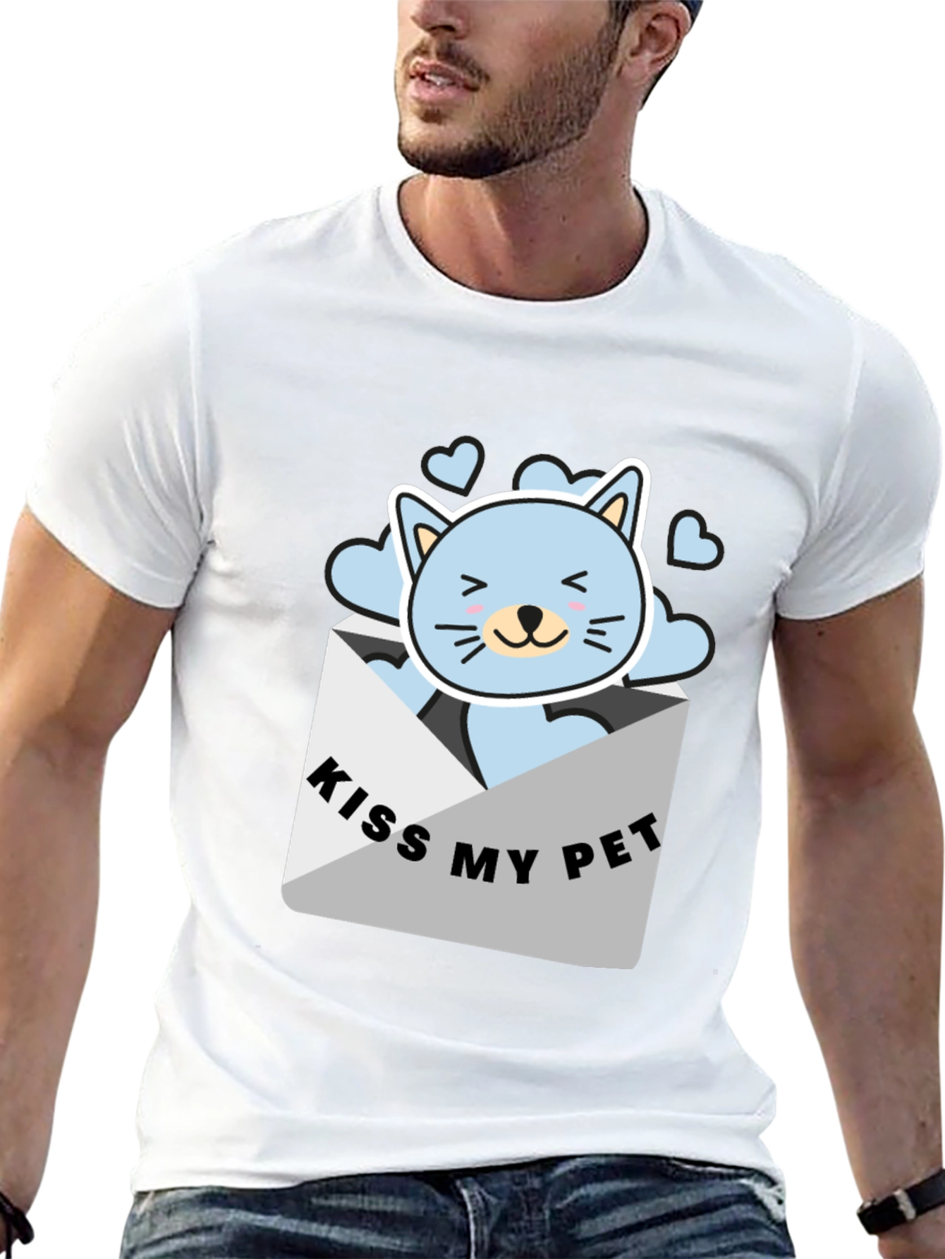 Kiss My Pet Black T-Shirt Cute Cat Design
