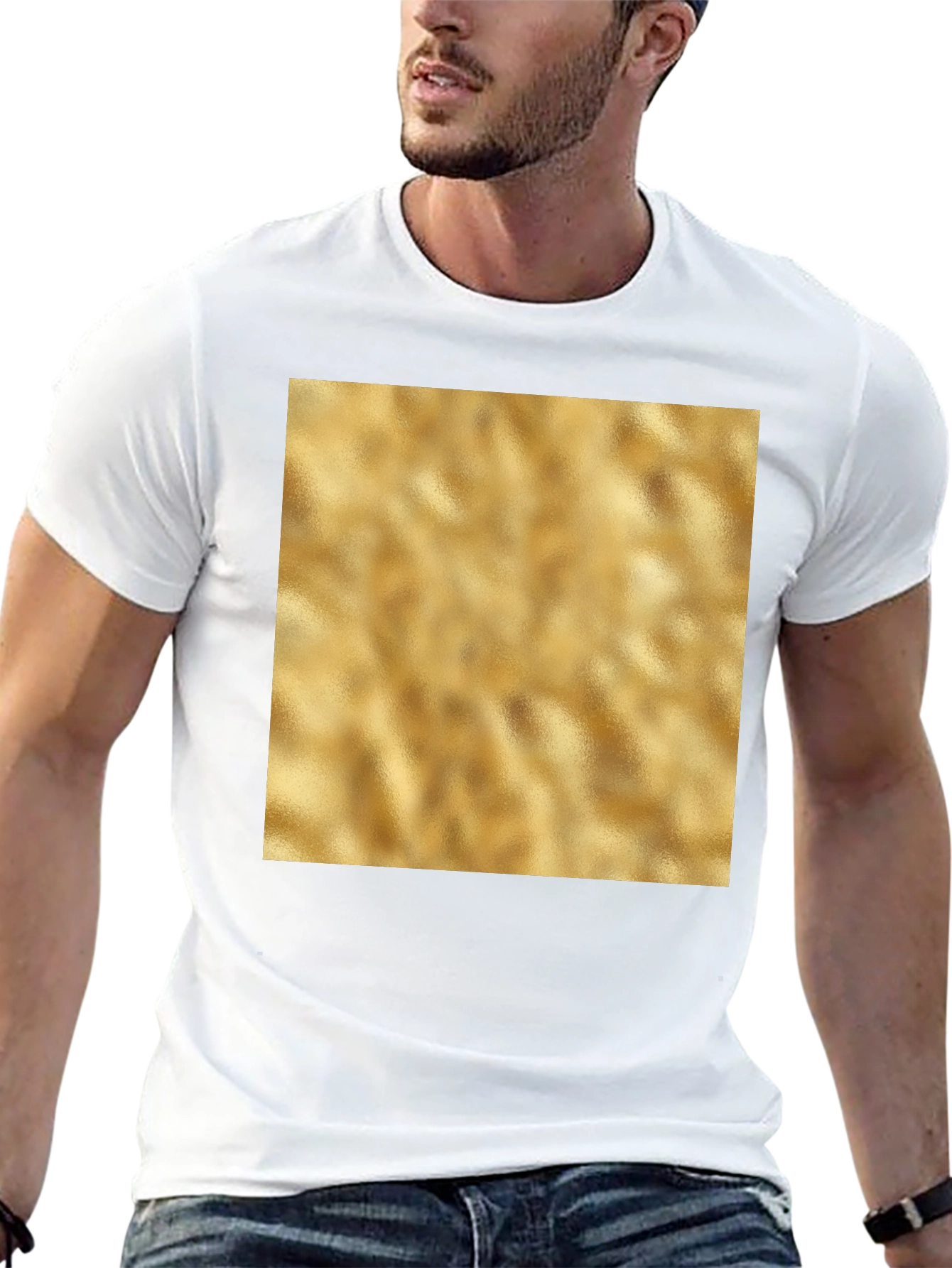 Modern Black T-Shirt with Gold Texture Print
