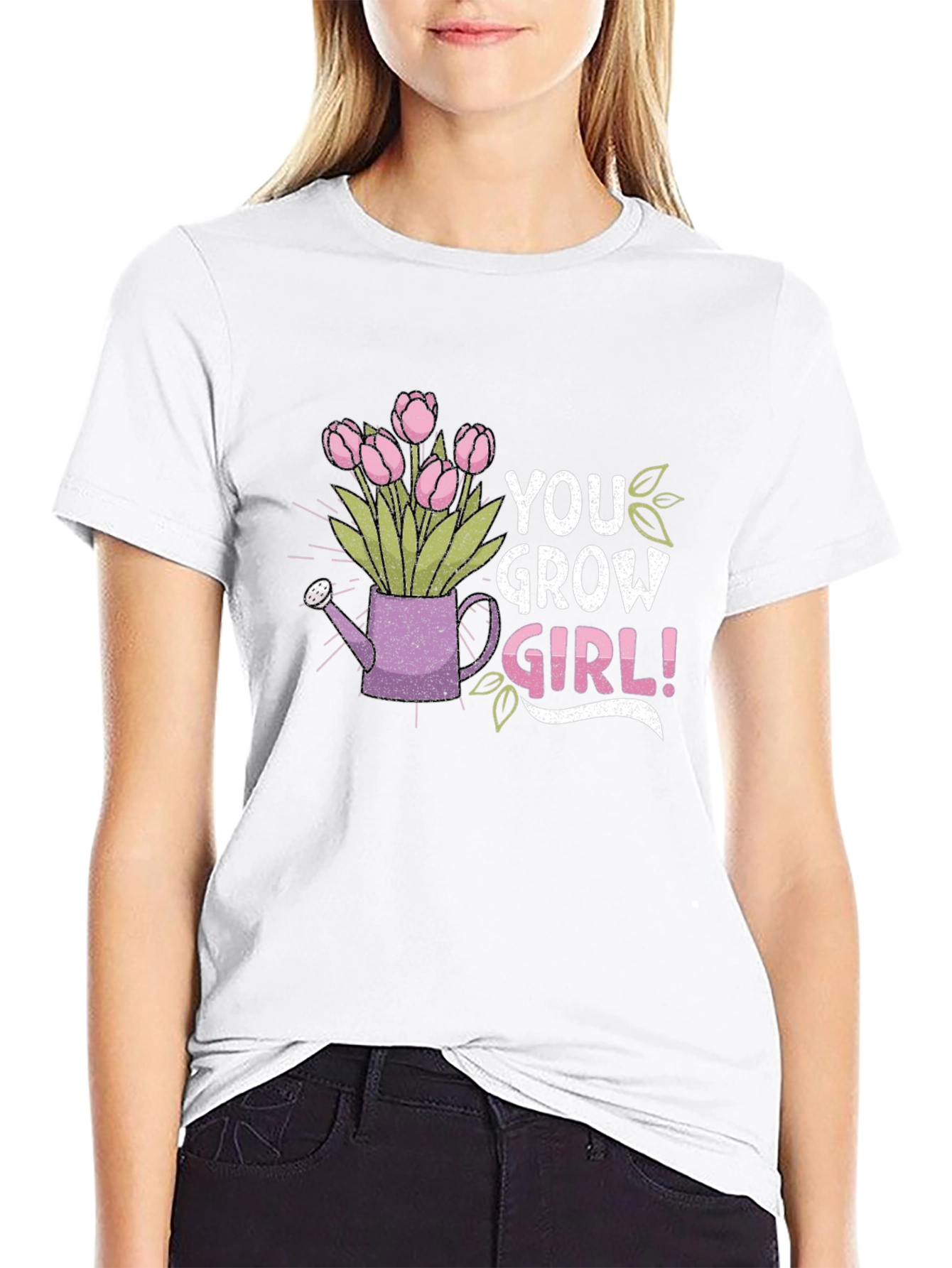 You Grow Girl T-Shirt Black Cotton
