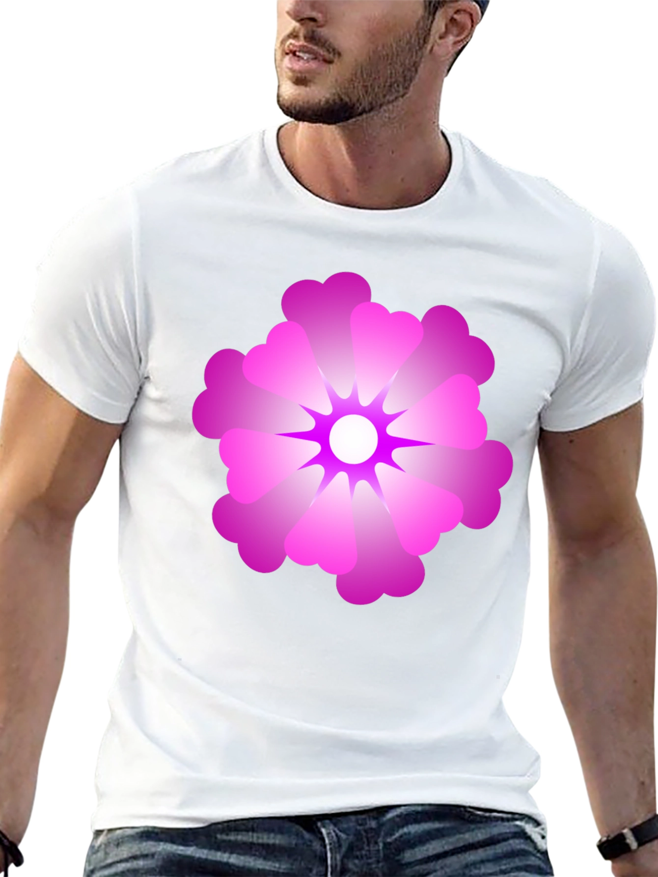 Black T-Shirt with Pink Flower Graphic