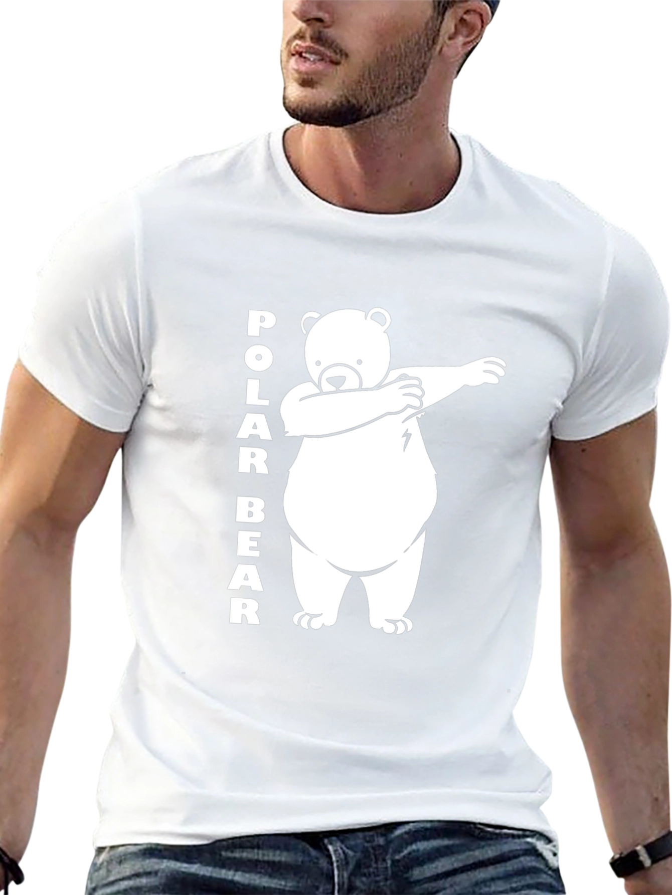 Dabbing Polar Bear Graphic Tee - Black Cotton T-Shirt