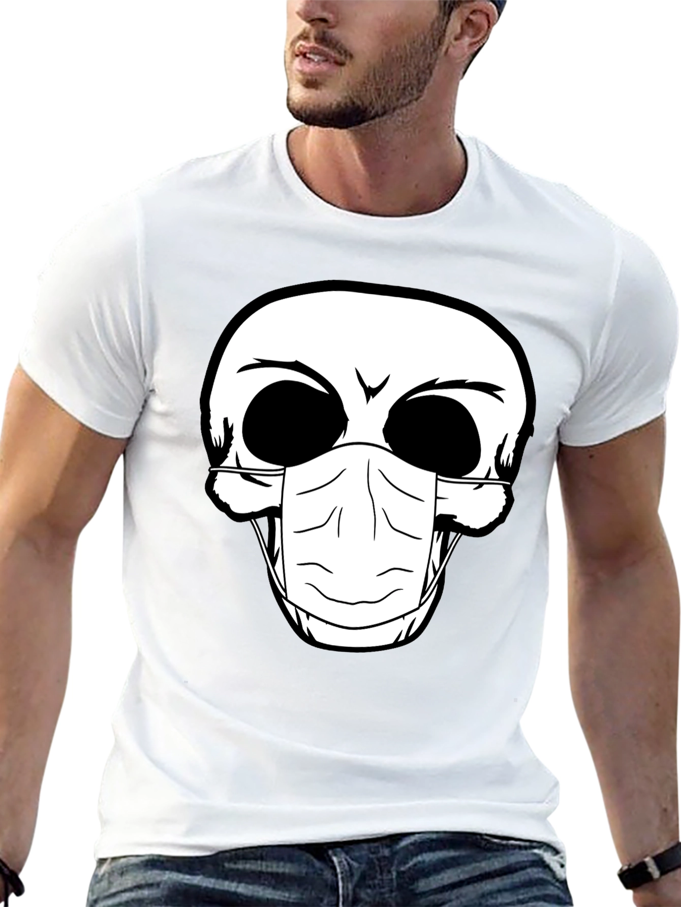 Skull Face Mask Graphic T-Shirt - Black