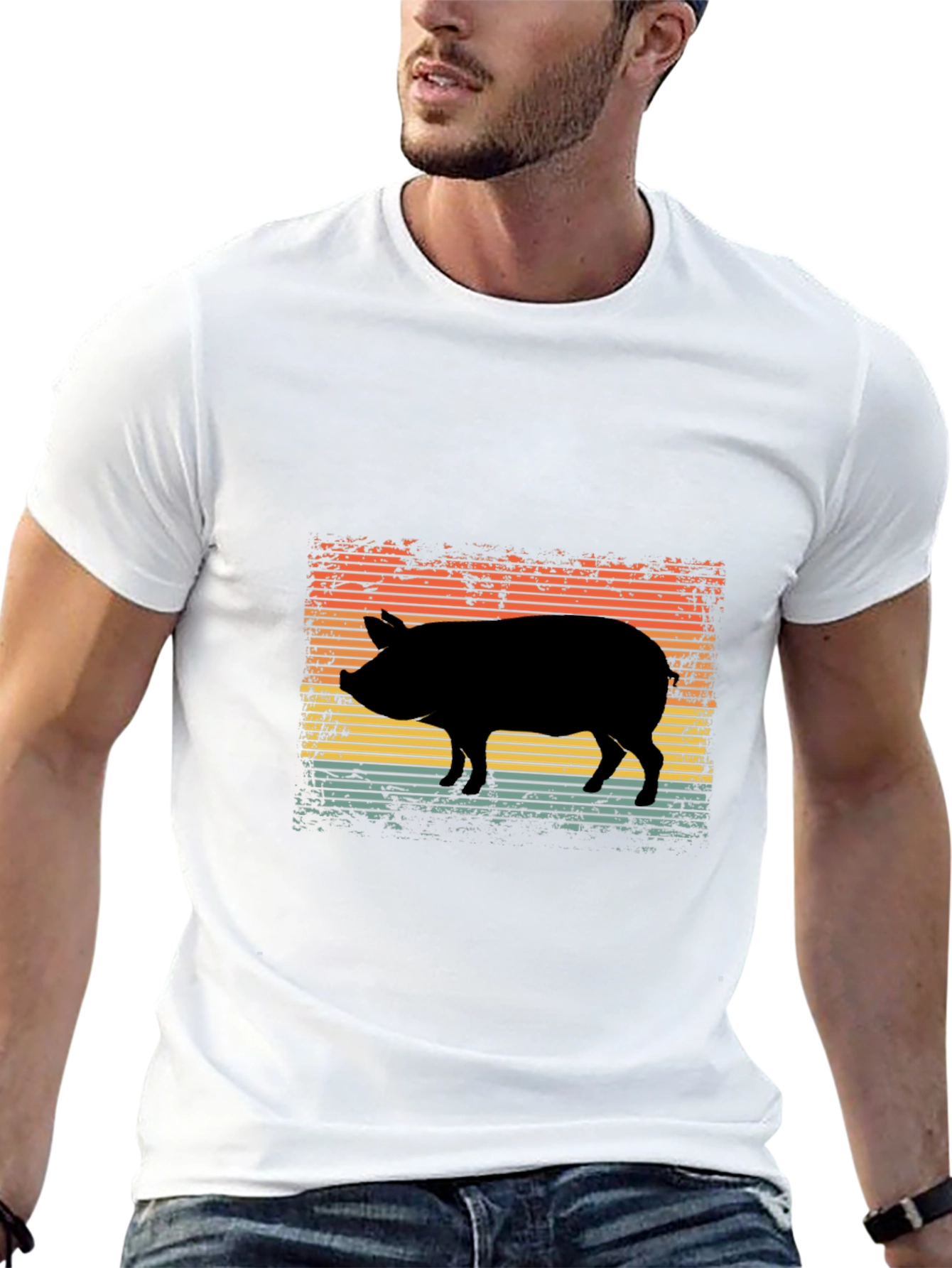 Retro Pig Silhouette Graphic Tee - Black