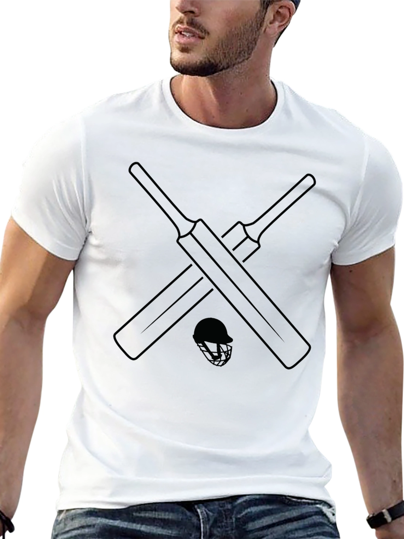 Cricket Bats & Helmet T-Shirt - Stylish Sportswear