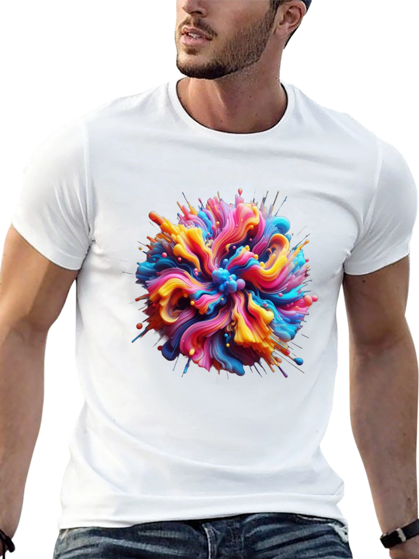 Abstract Swirl Graphic Tee - Bold Black Cotton T-Shirt