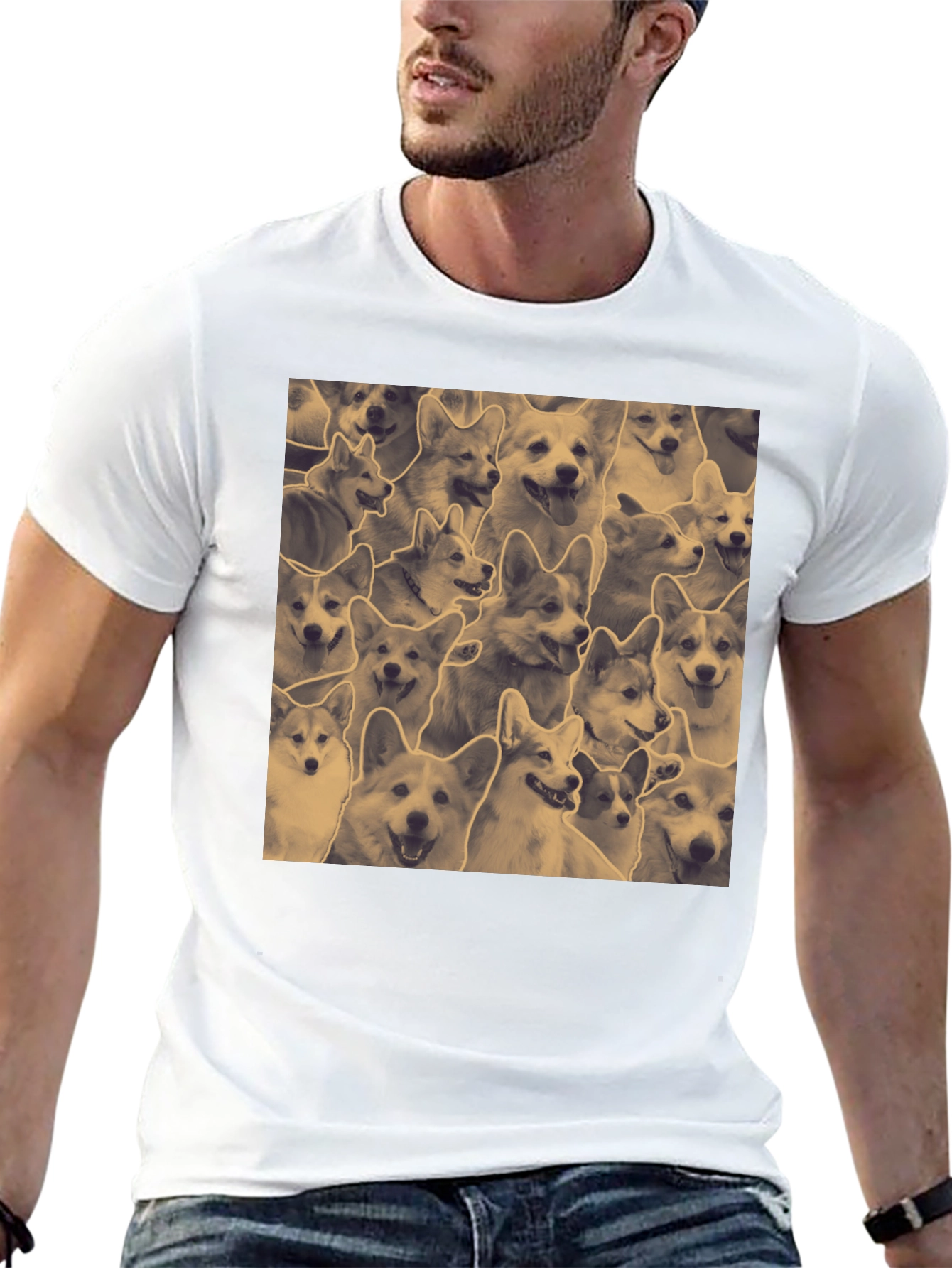Corgi Print Black Crew Neck T-Shirt