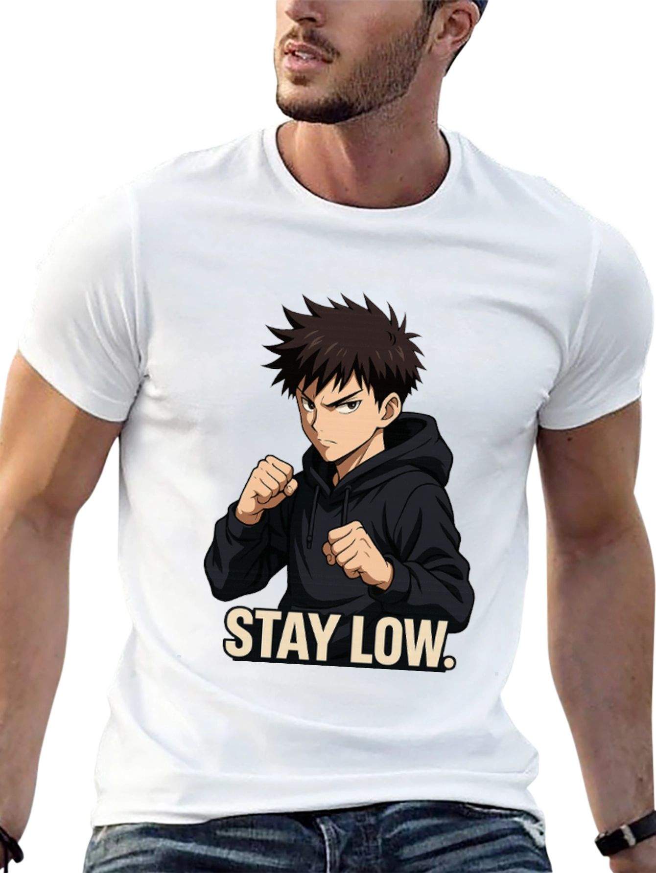 Stay Low Anime Style Black Graphic Tee