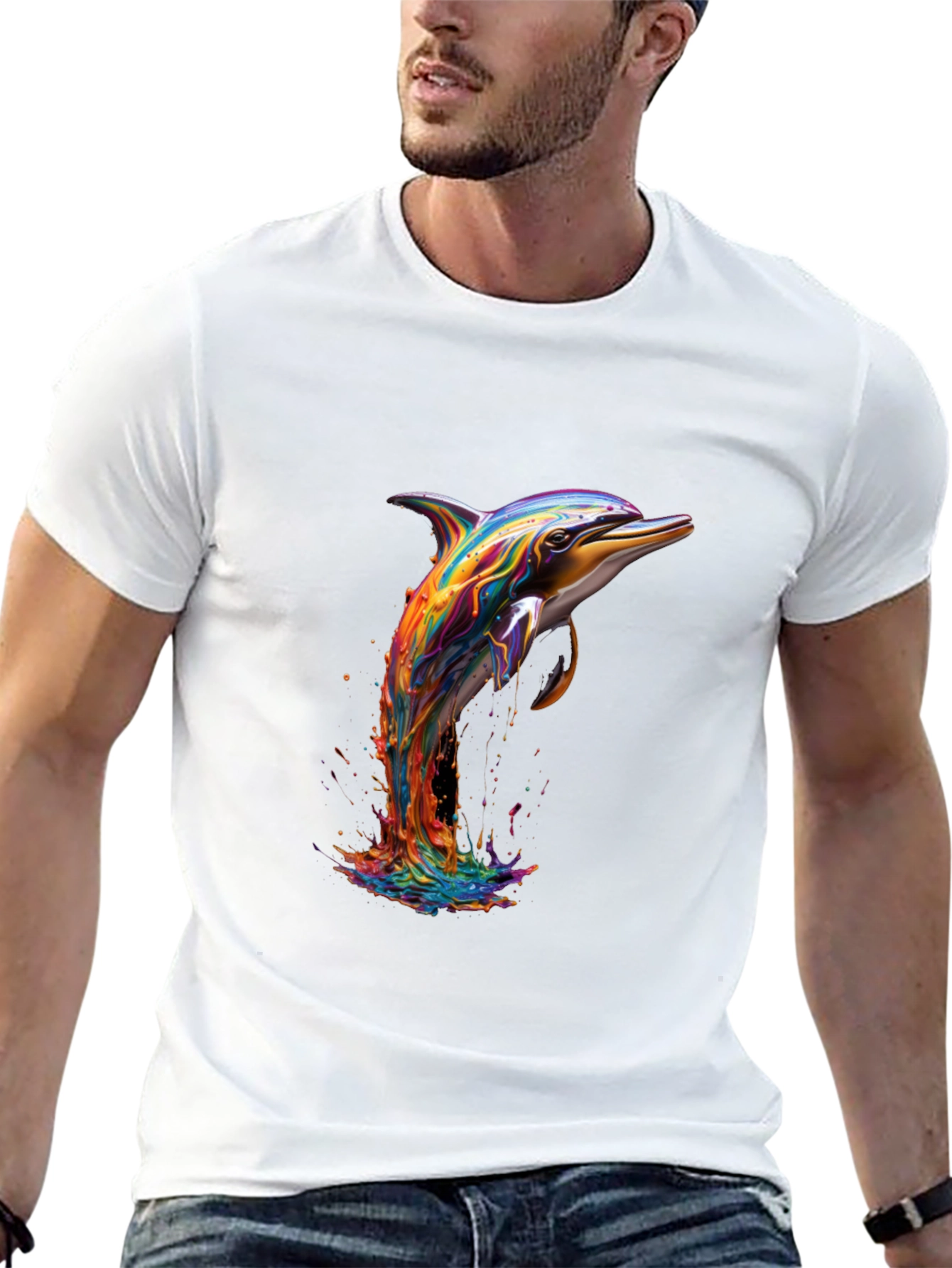 Rainbow Dolphin Black T-Shirt