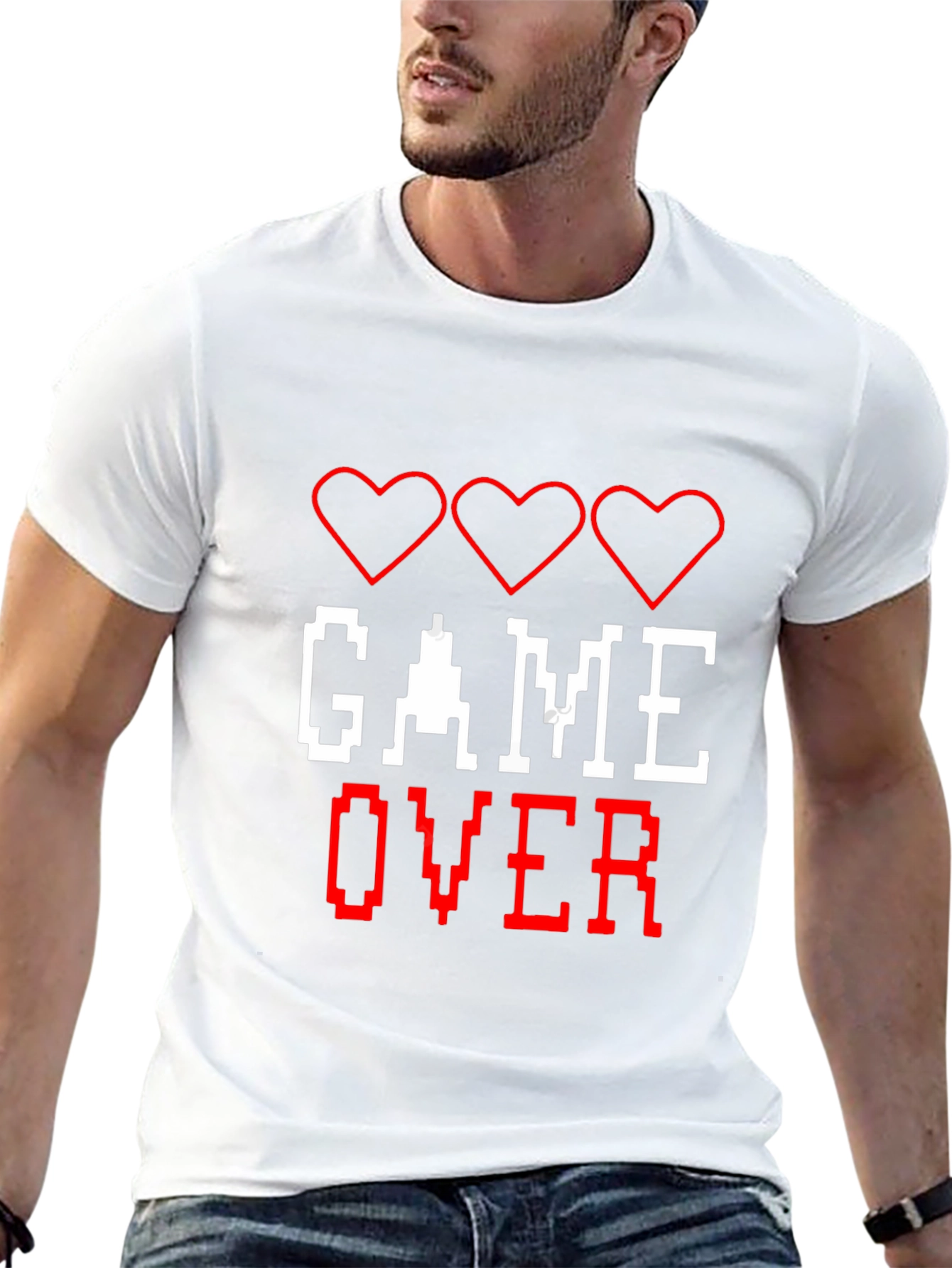 Game Over T-Shirt - Pixelated Heart Design