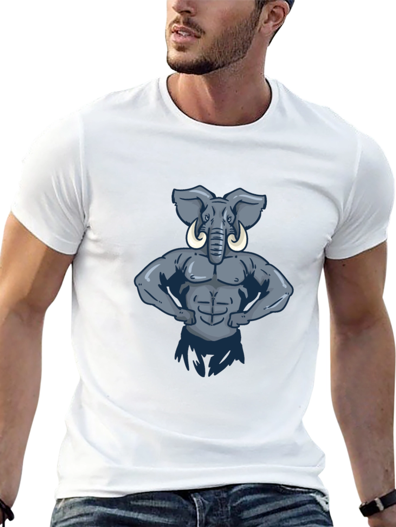 Muscular Elephant Graphic Tee - Black