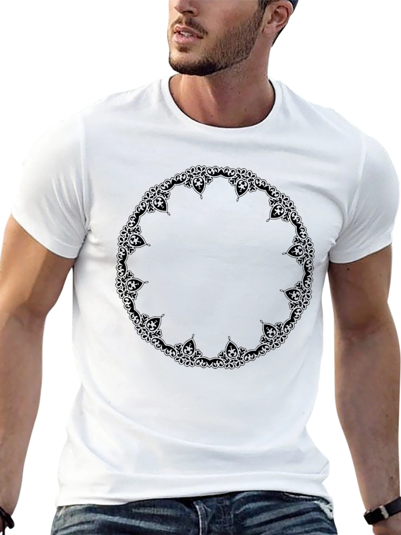 Mens Black T-Shirt with Ornamental Mandala Design