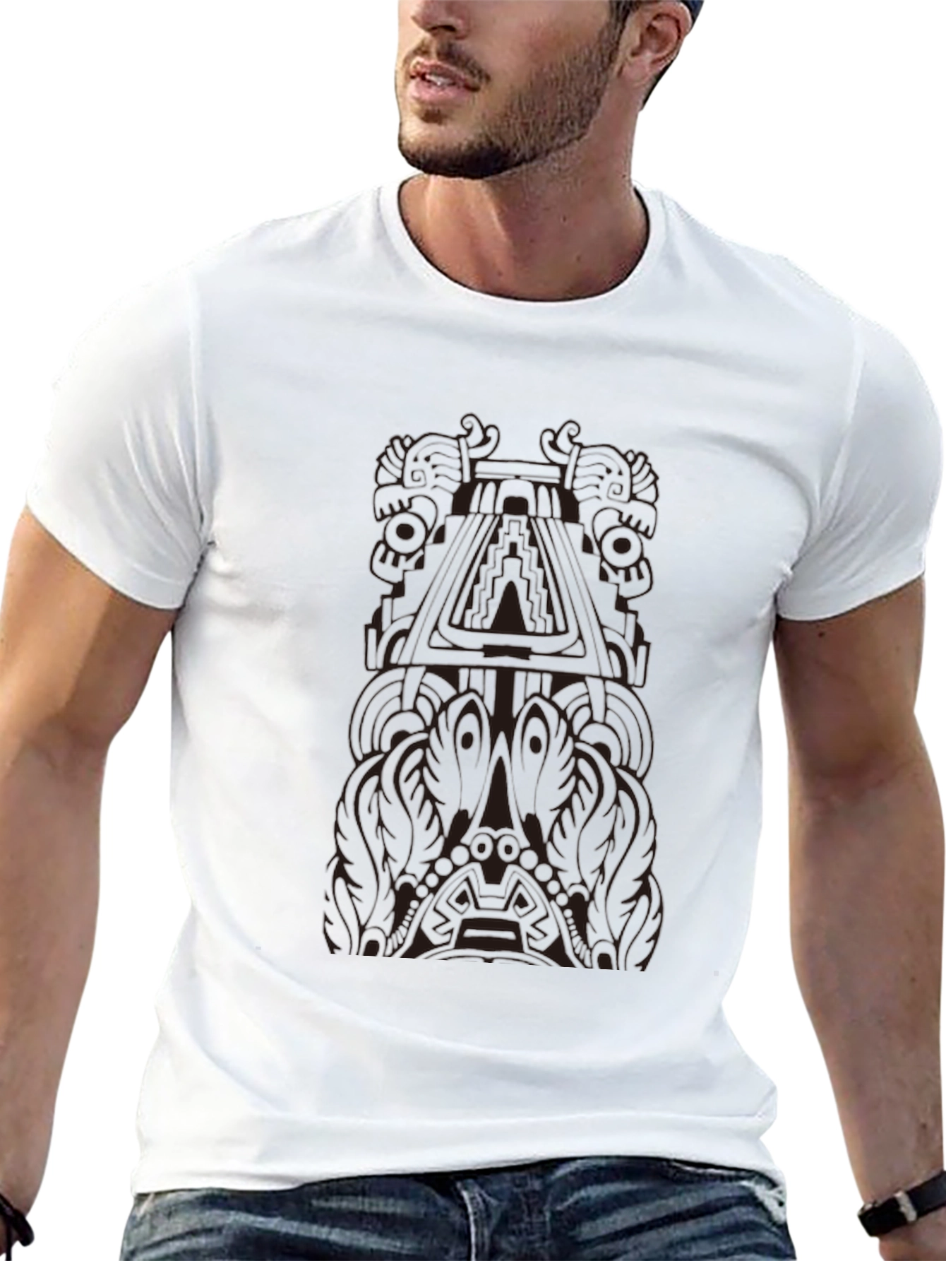 Aztec Temple Graphic Tee - Black Cotton T-Shirt