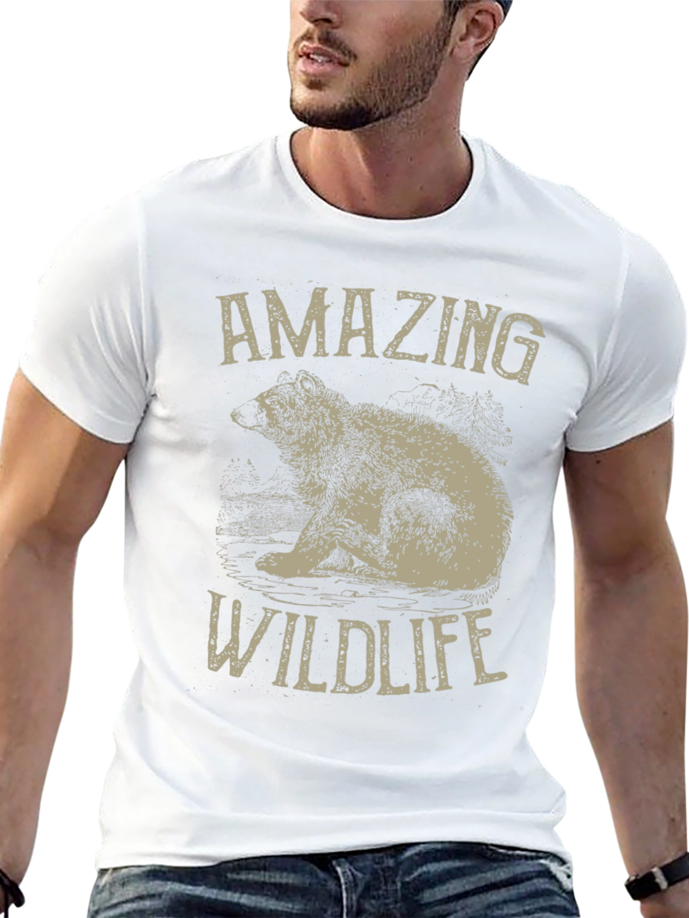 Amazing Wildlife Bear Graphic Tee - Black Cotton Shirt