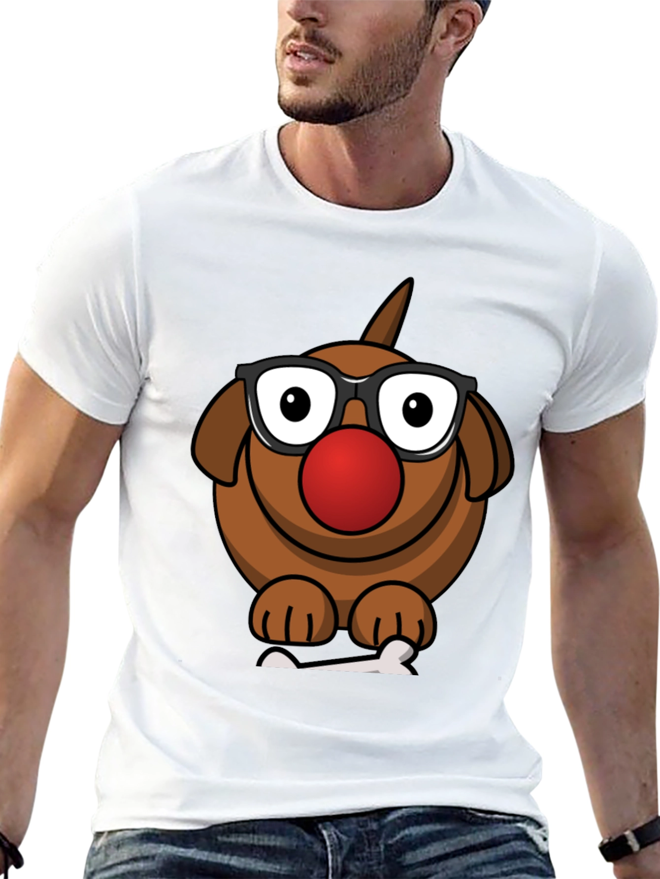 Cartoon Dog with Glasses T-Shirt - Fun Novelty Tee
