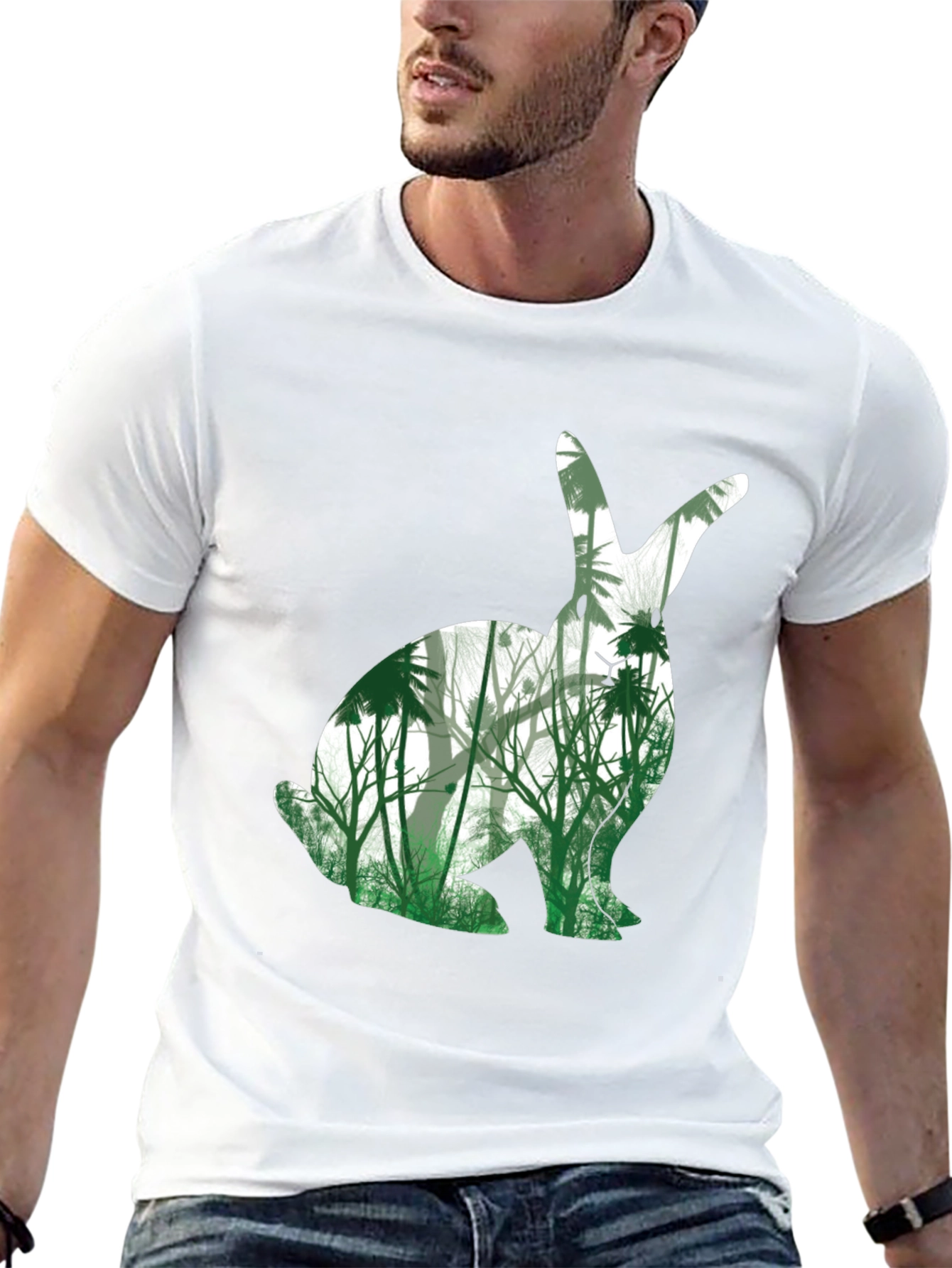 Nature Bunny Graphic Tee - Black Cotton Blend T-Shirt