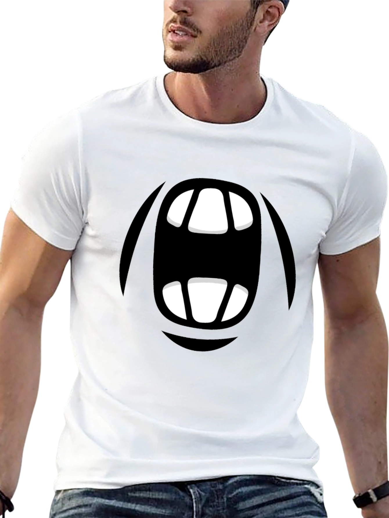Cartoon Monster Mouth Graphic Black T-Shirt