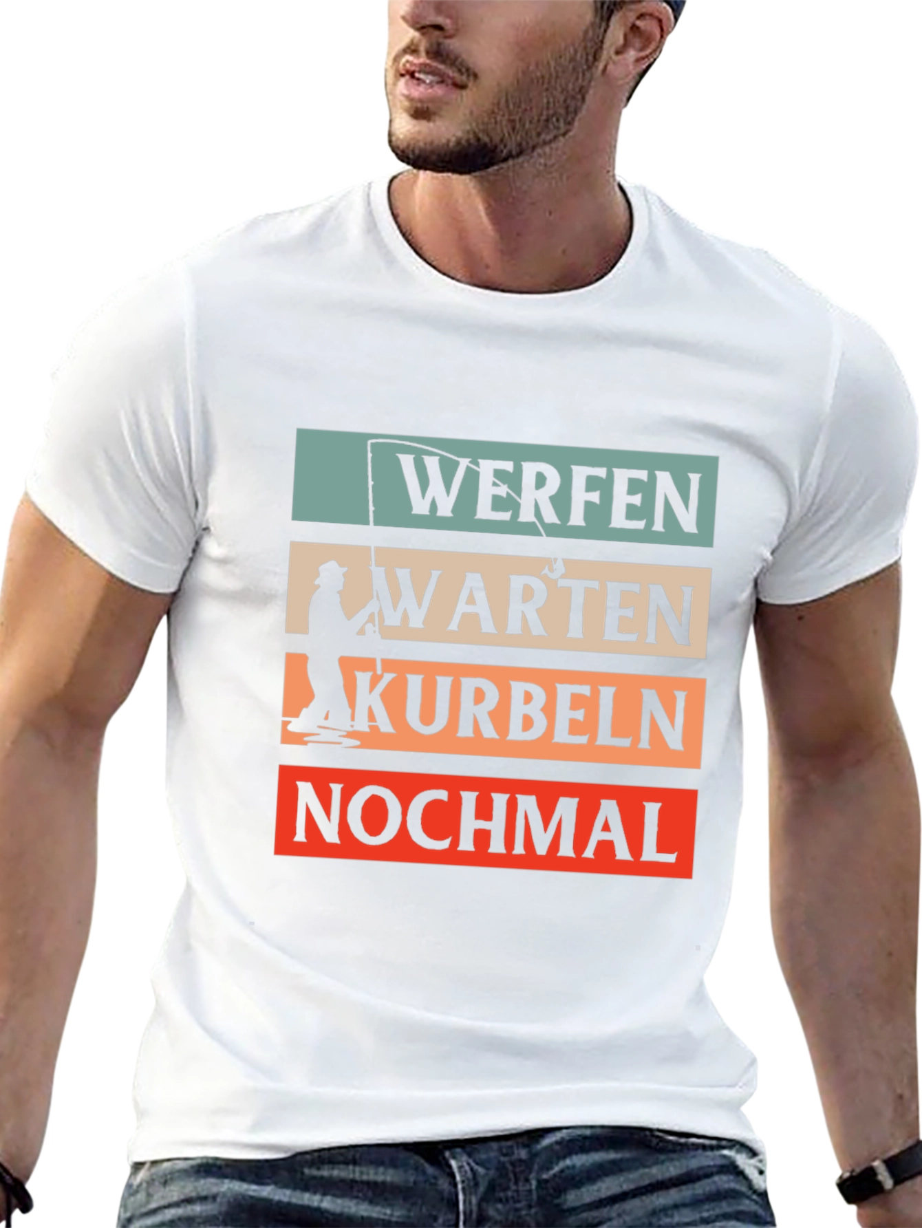 Fishing Themed Graphic T-Shirt - Werfen Warten Kurbeln
