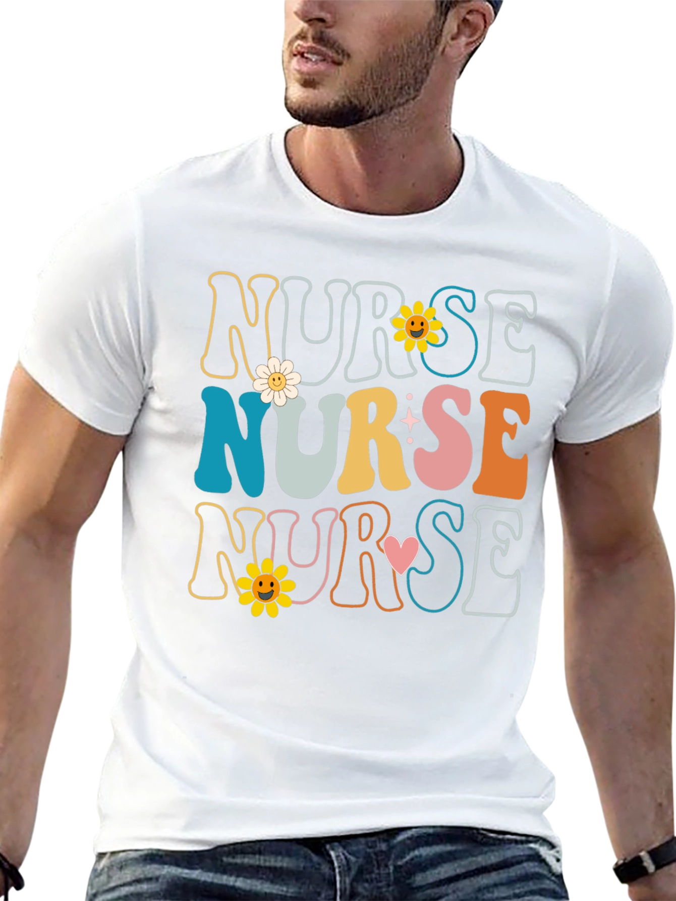 Retro Nurse T-Shirt with Floral Design