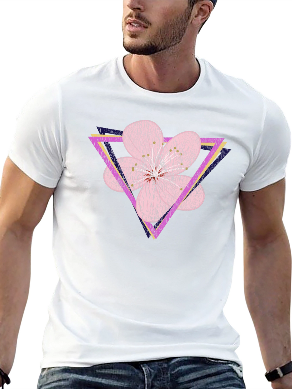 Geometric Floral T-Shirt - Abstract Flower Triangle Design