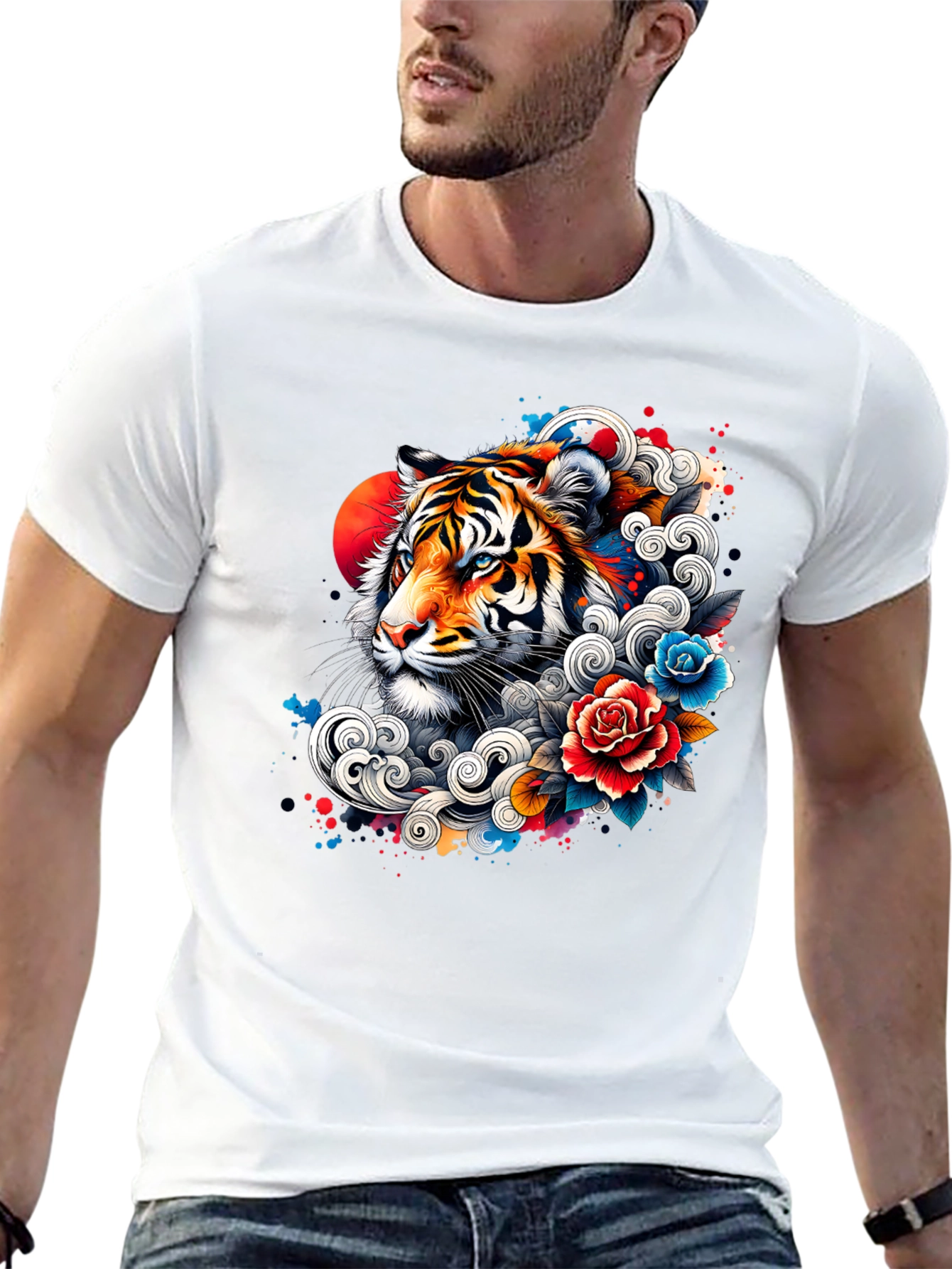 Tiger Floral Graphic Print Black T-Shirt
