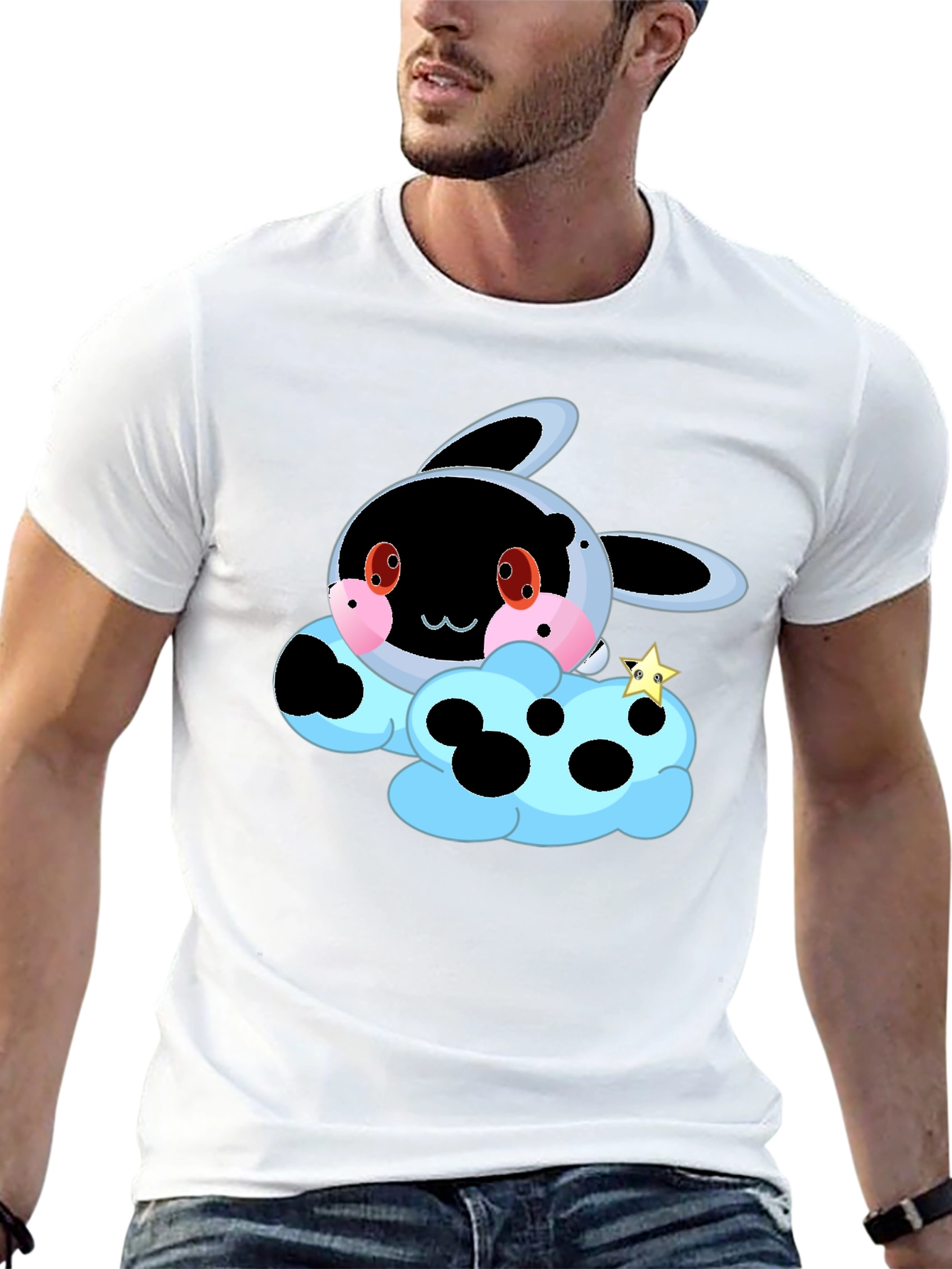 Cute Cartoon Cloud T-Shirt - Black