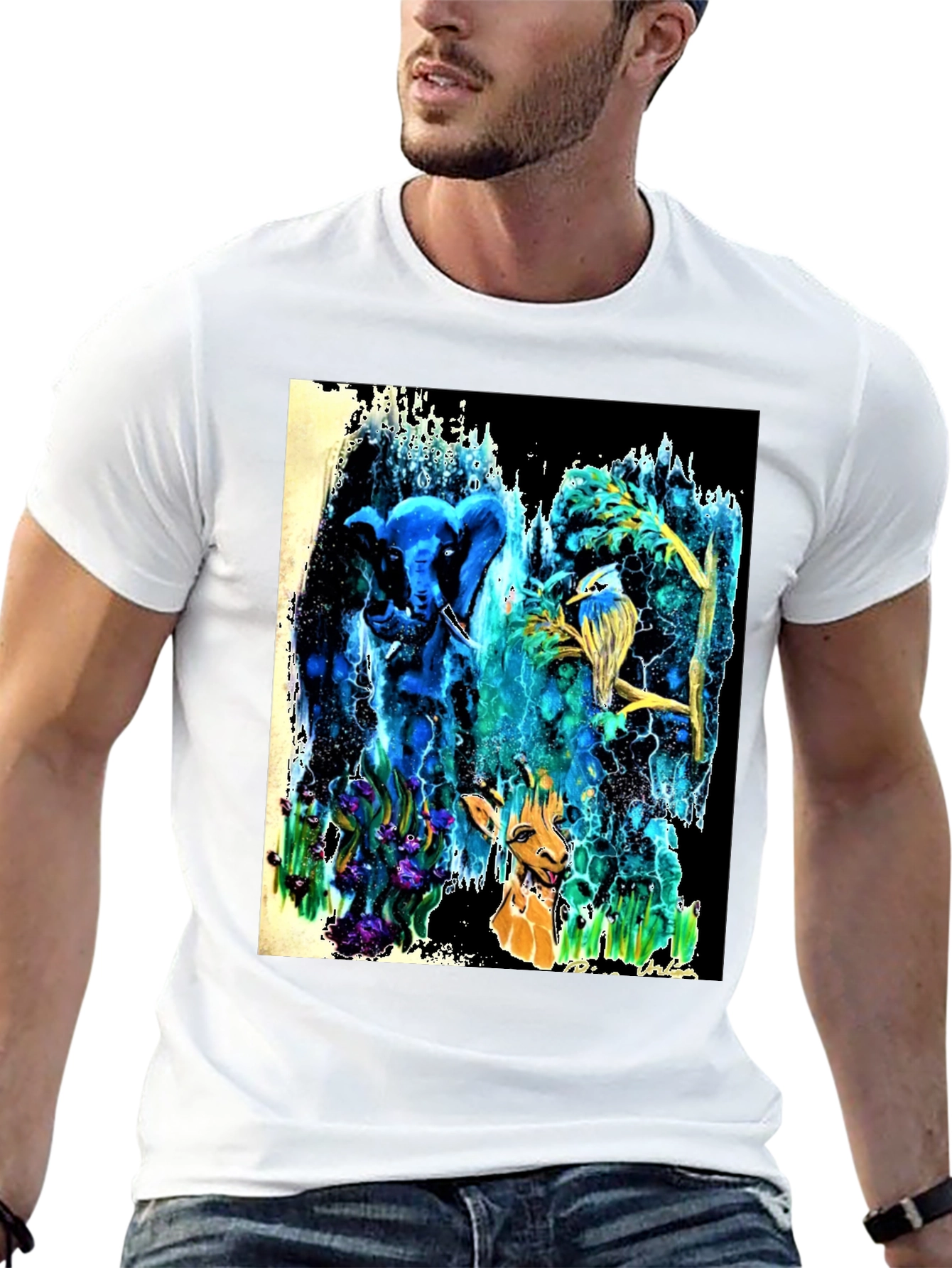 Surreal Animal T-Shirt: Elephant Bird Giraffe