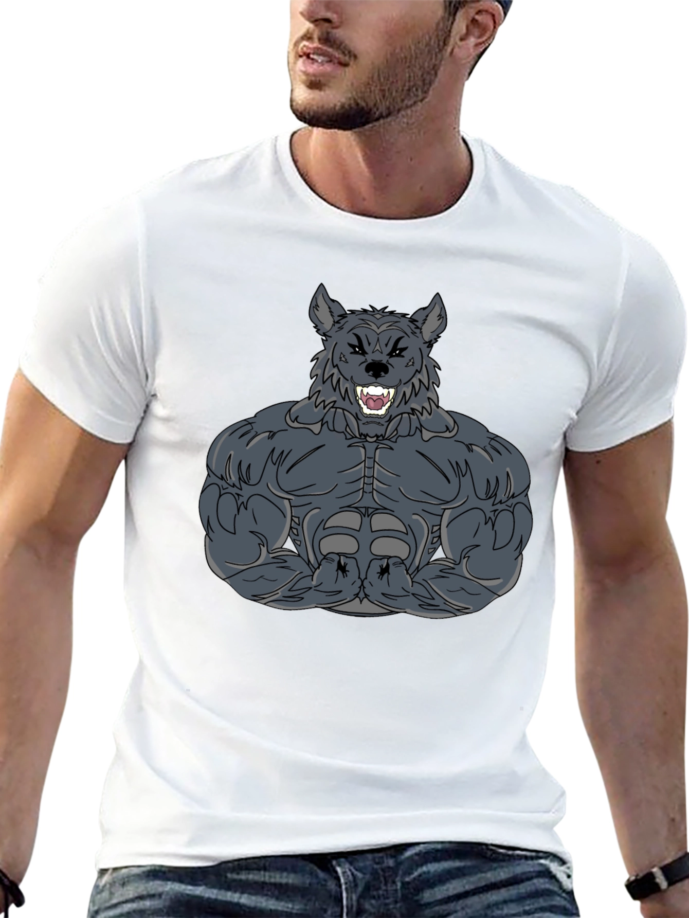 Muscle Wolf Graphic Tee - Black Cotton T-Shirt