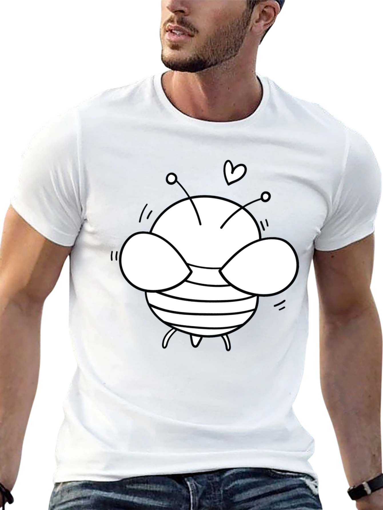 Cute Bee Graphic T-Shirt - Black Cotton Blend