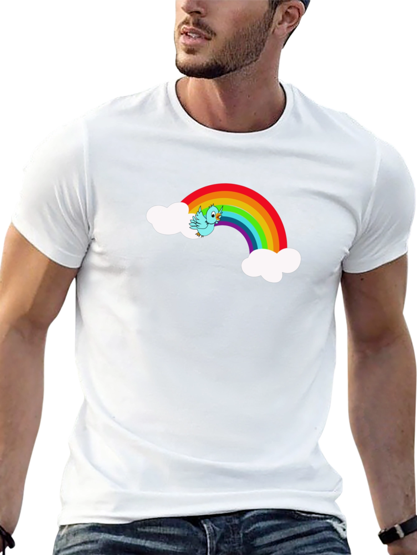 Rainbow Bird Graphic Black Tee Shirt