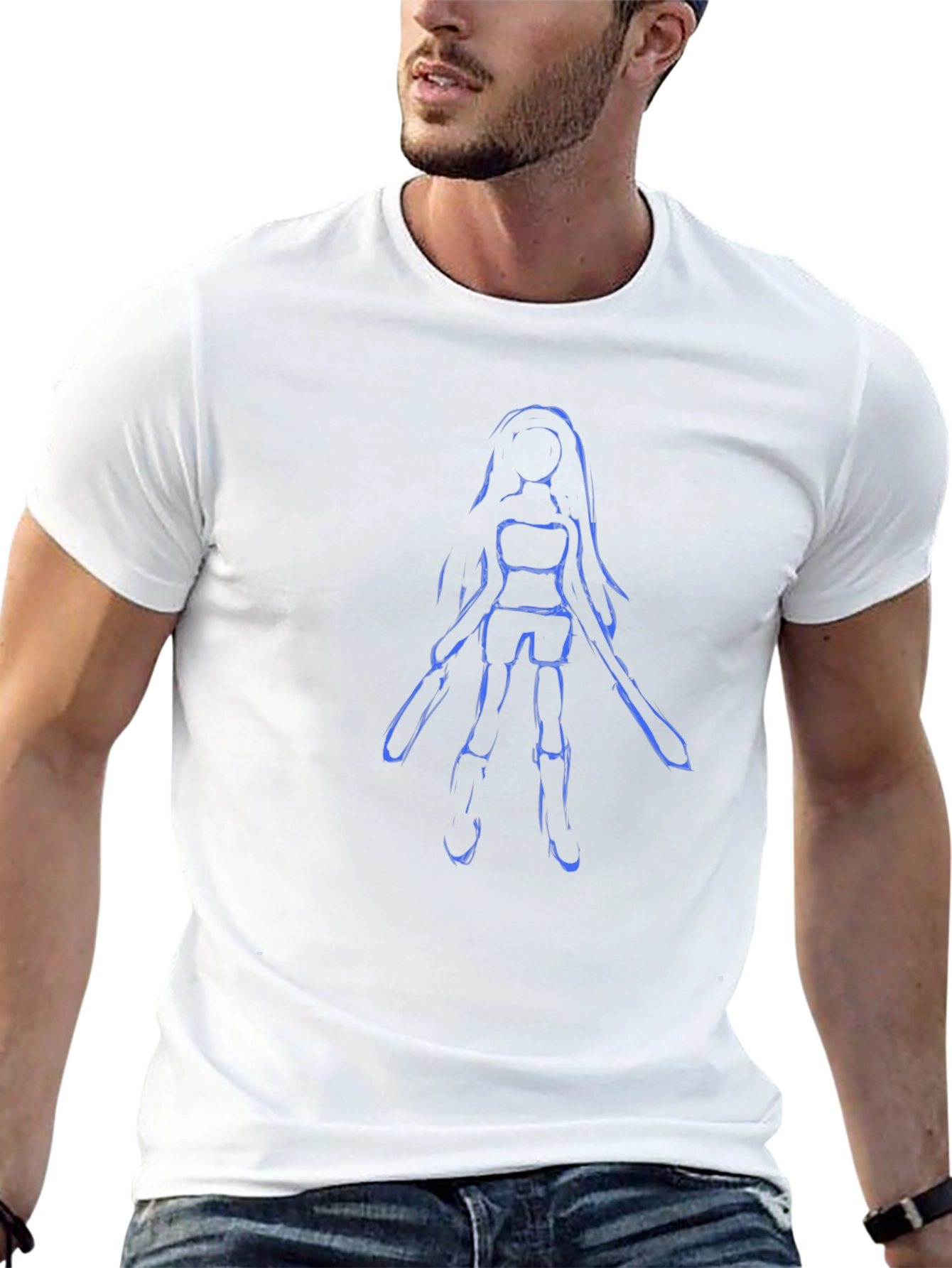 Blue Sketch Girl on Black Tee