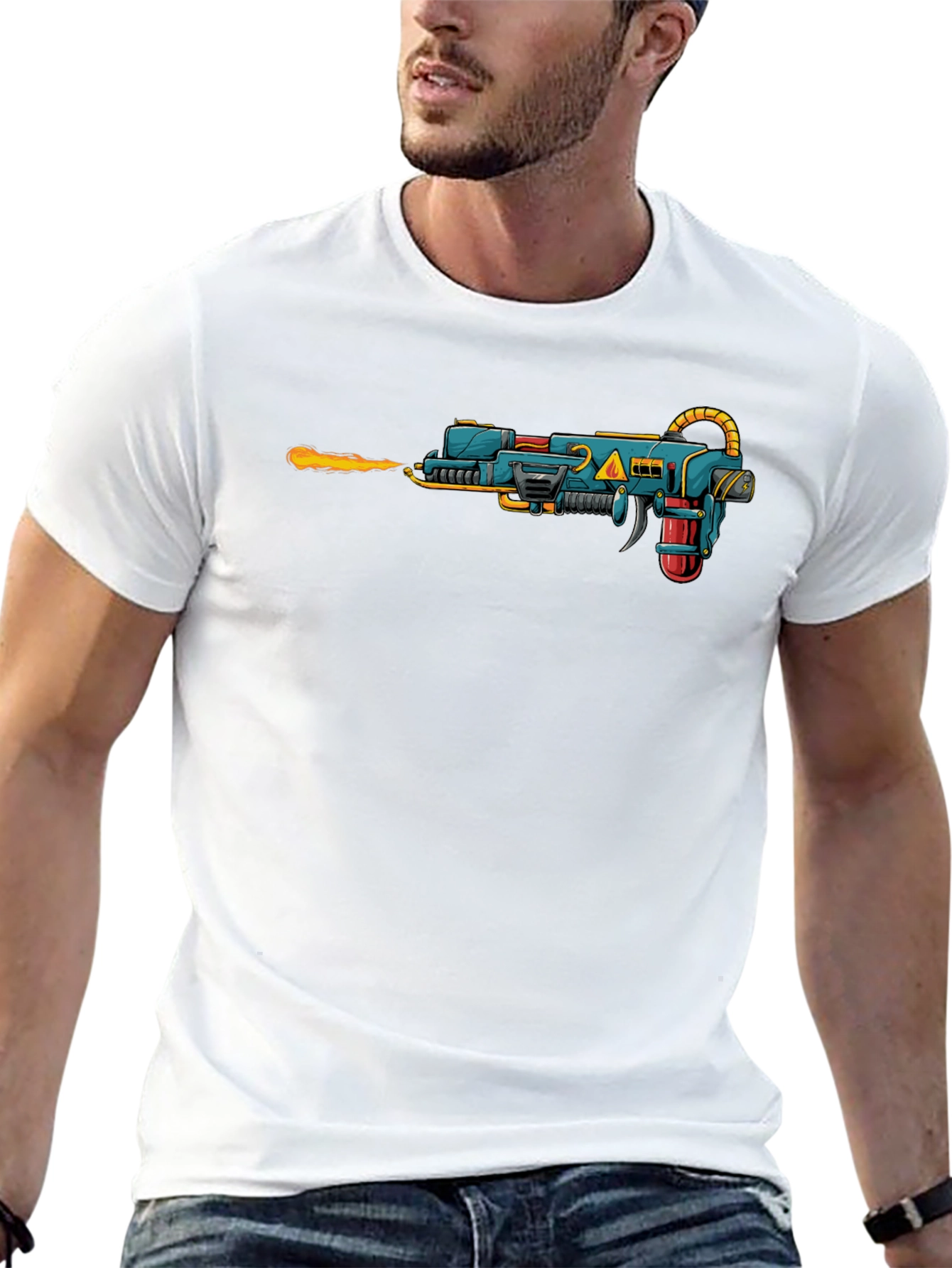 Sci-Fi Ray Gun Graphic Tee - Black Cotton T-Shirt