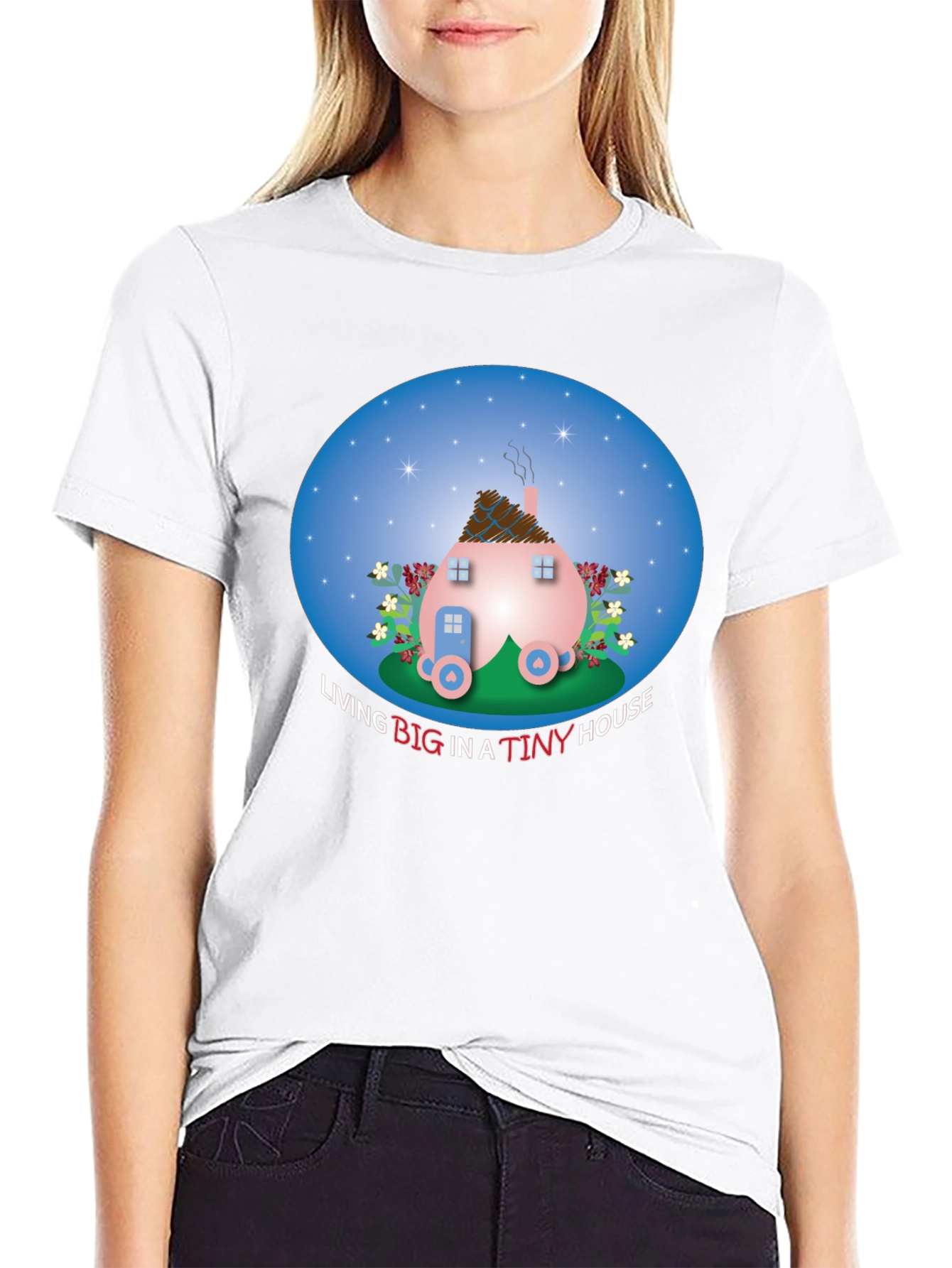 Tiny House Graphic Tee - Black Cotton Comfort