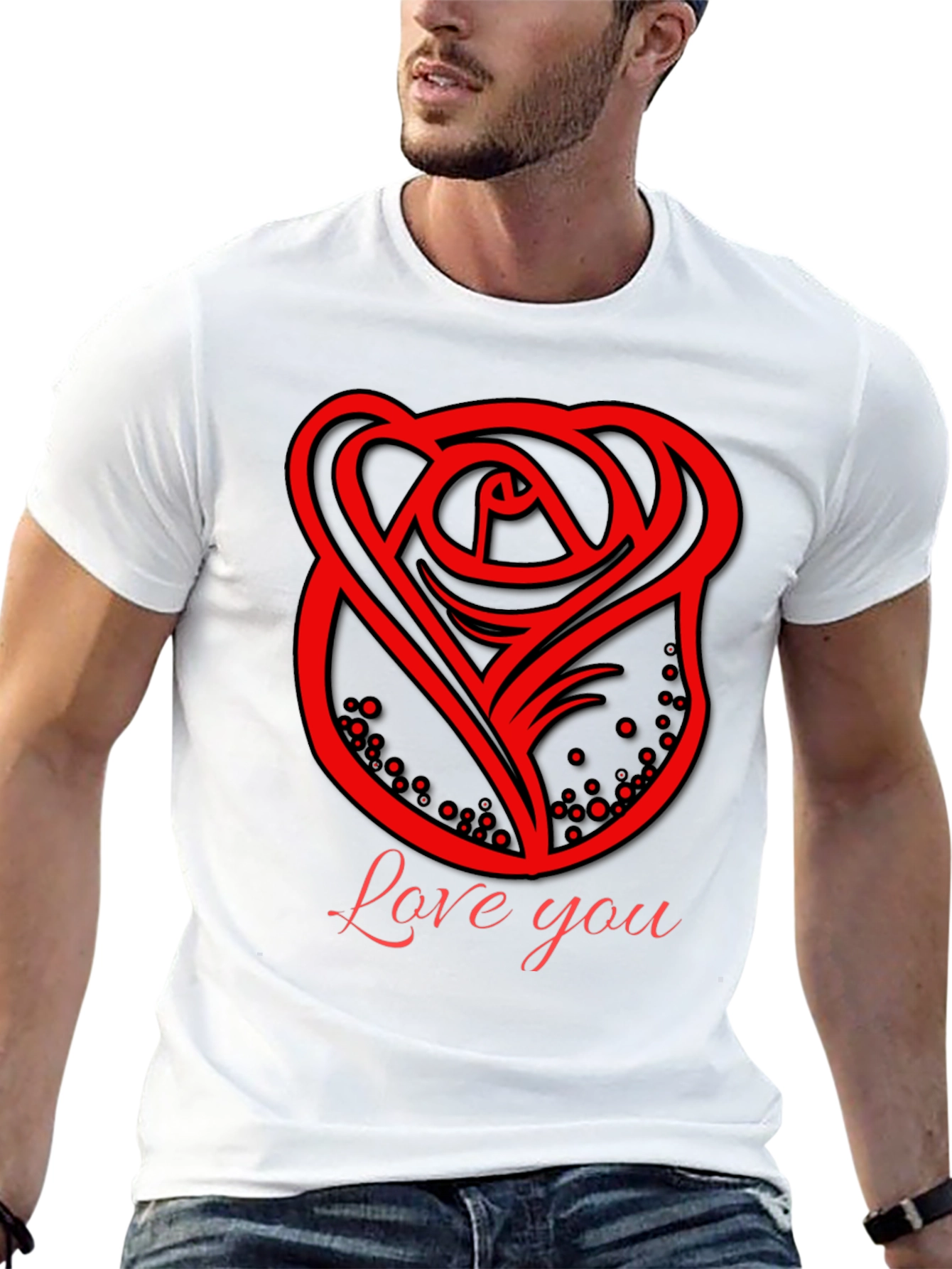 Love You Rose Graphic Black T-Shirt