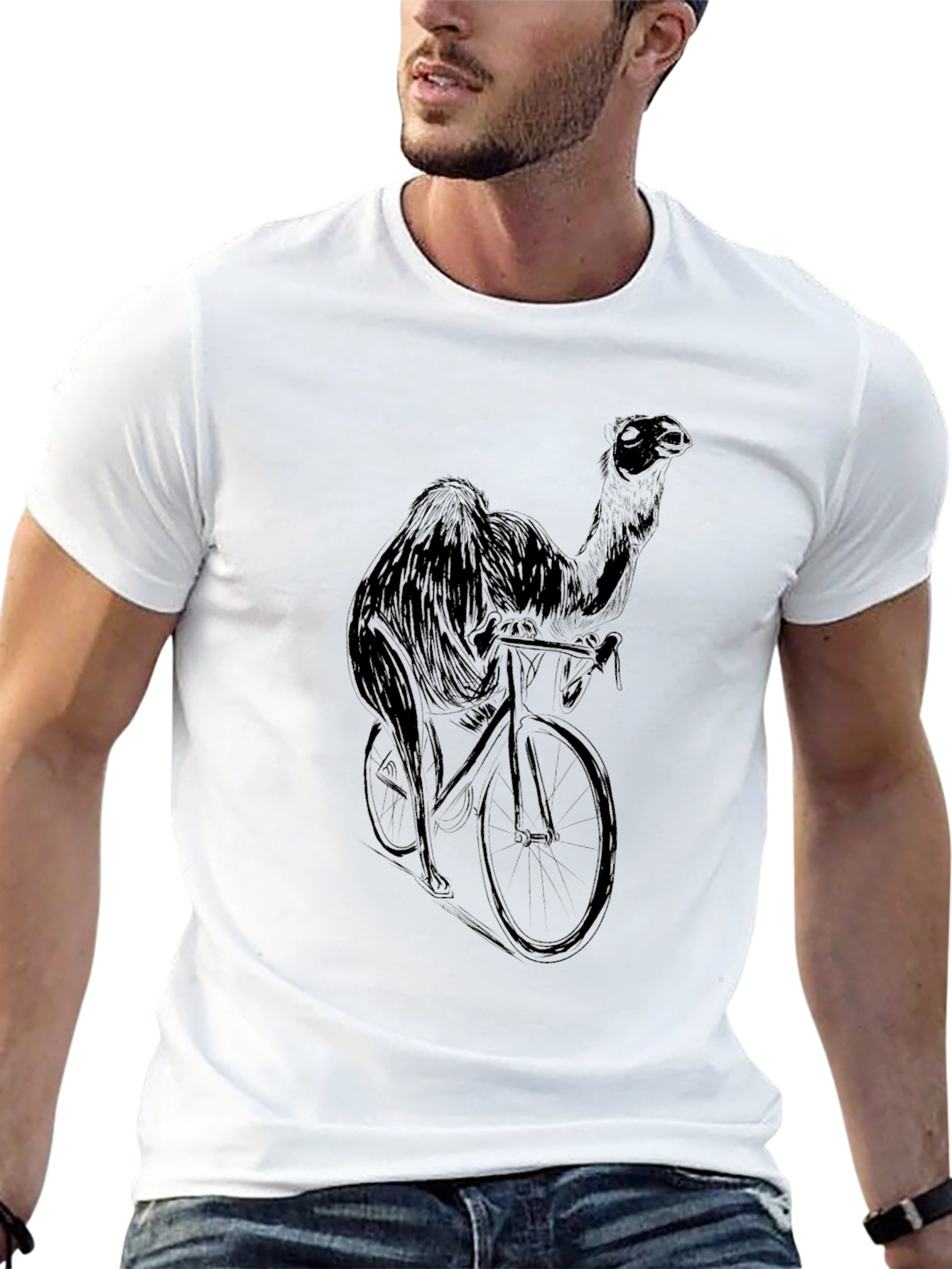 Camel on Bike Graphic Tee - Black Cotton T-Shirt