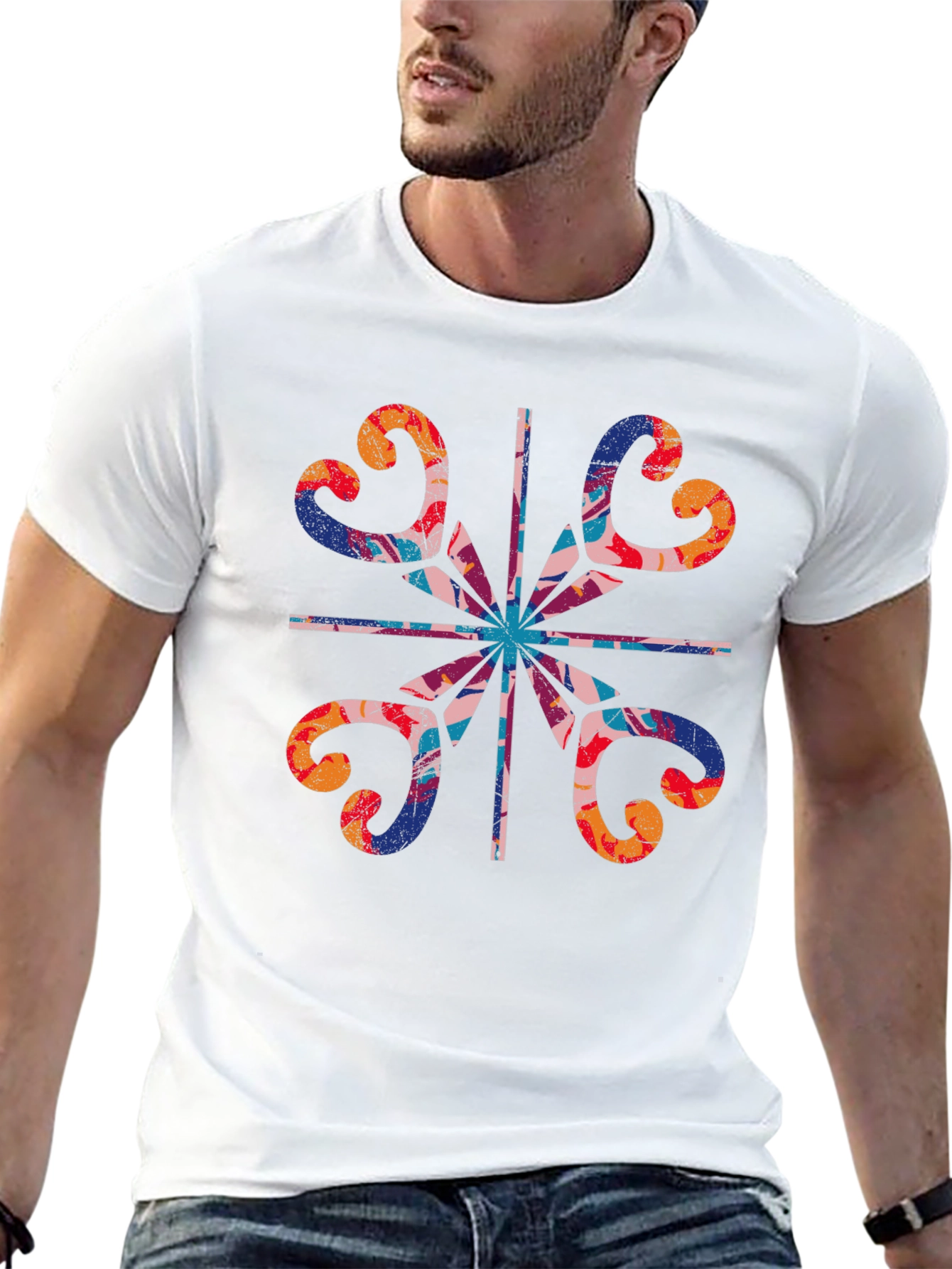 Abstract Floral Graphic Tee - Stylish Mens T-Shirt