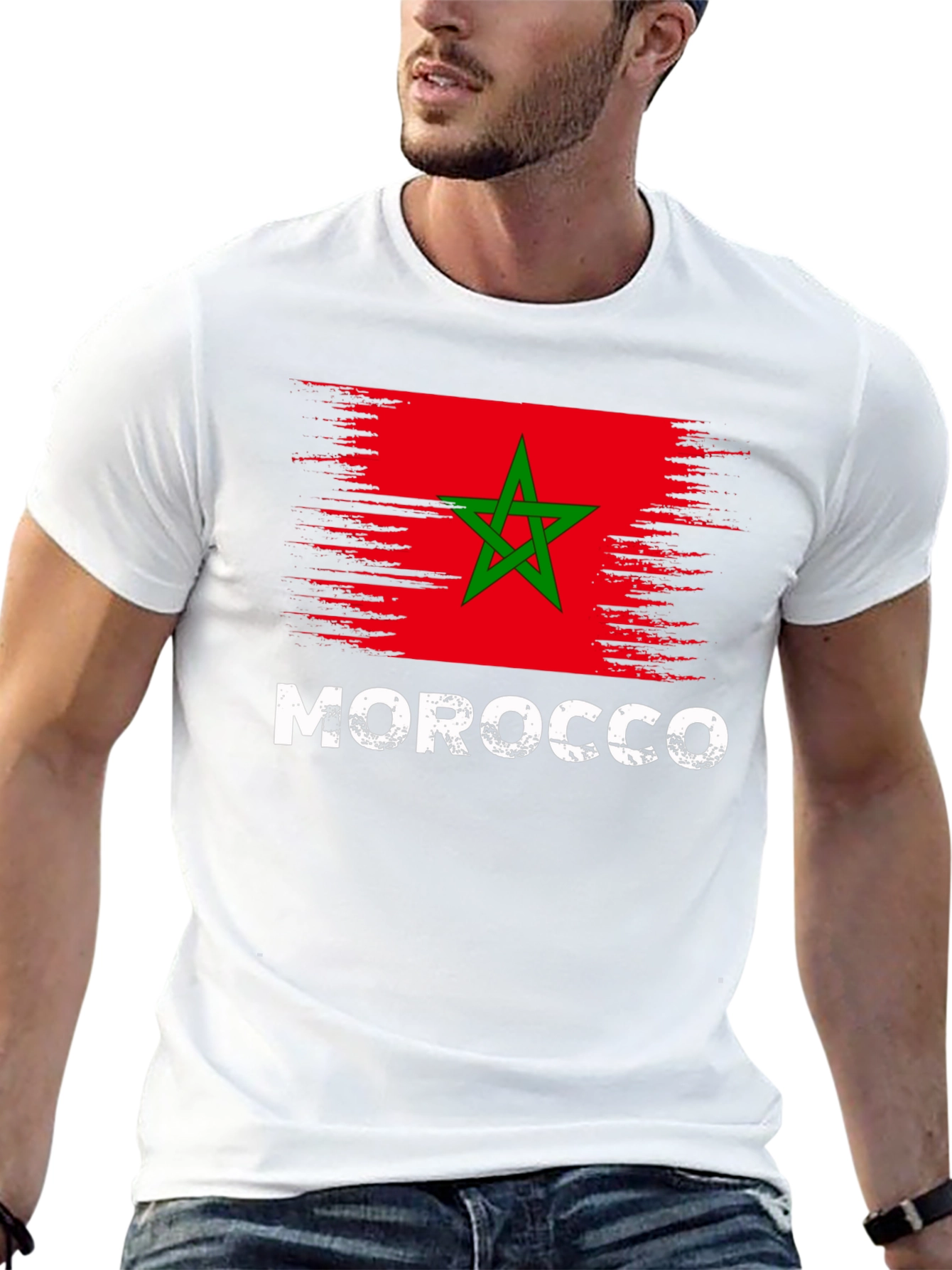 Morocco Flag Graphic Black T-Shirt