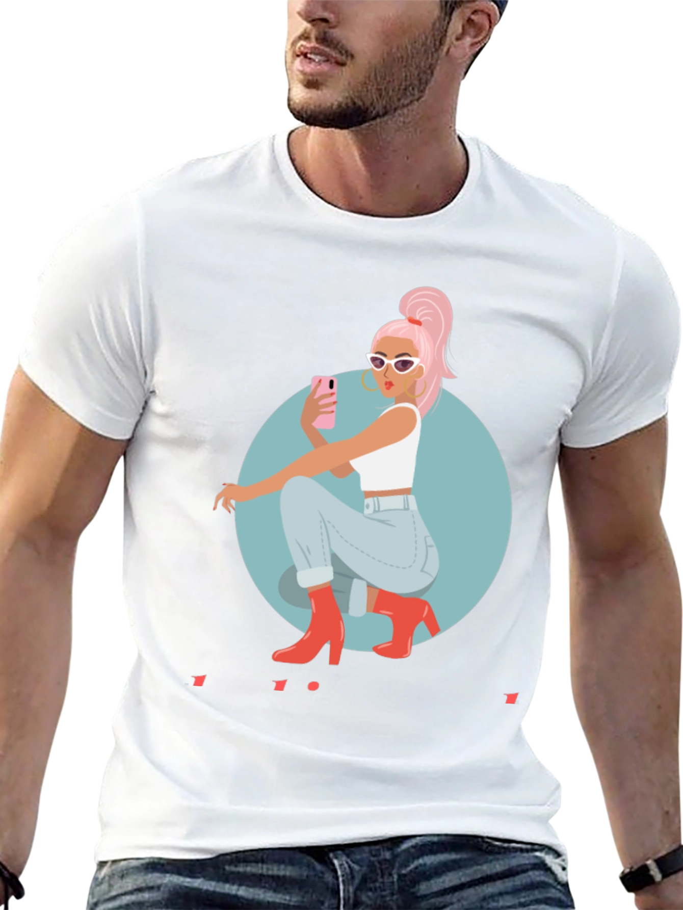 Trendy Woman Graphic Tee - Selfie Time