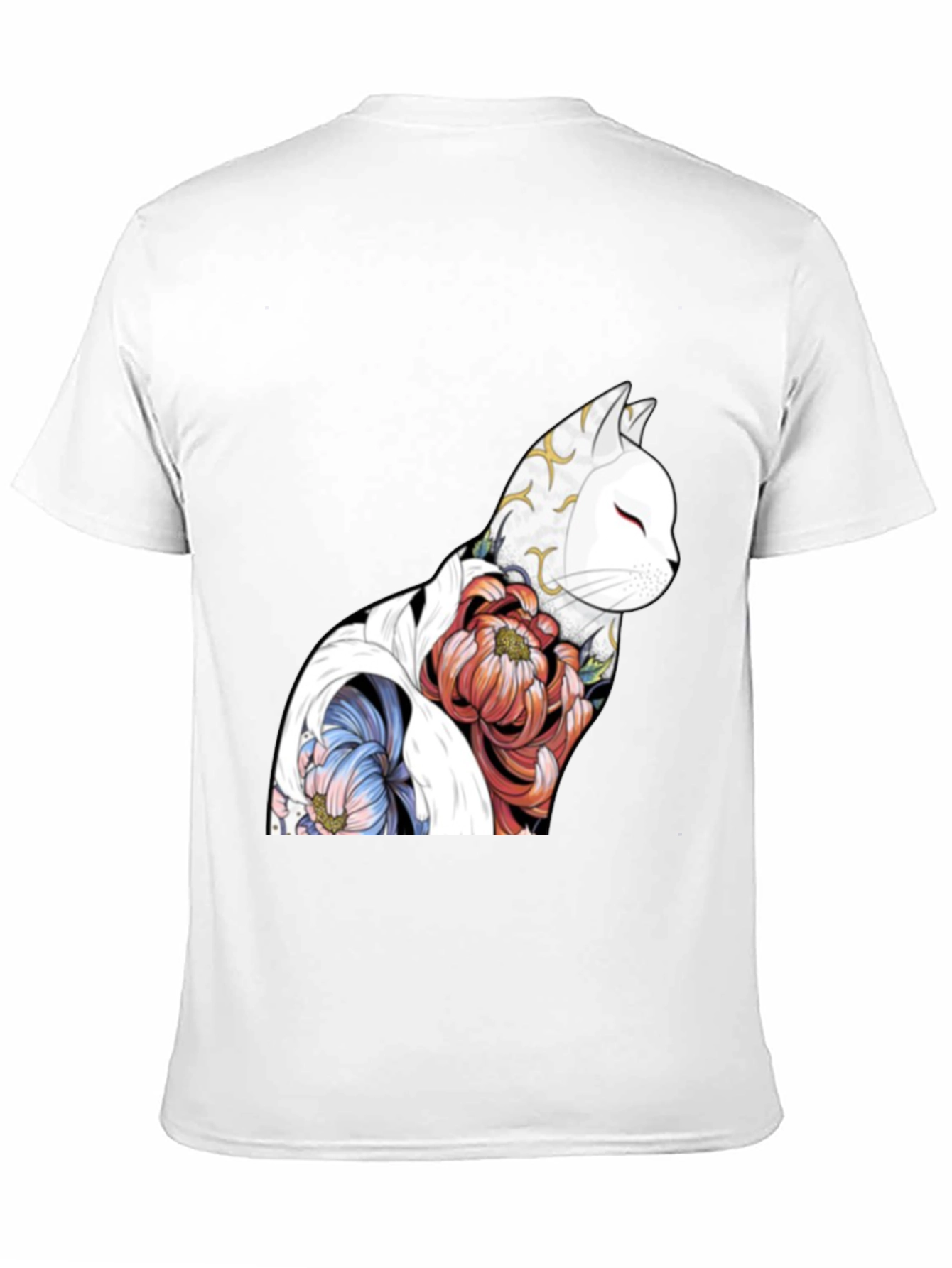 Floral Cat Graphic Black T-Shirt