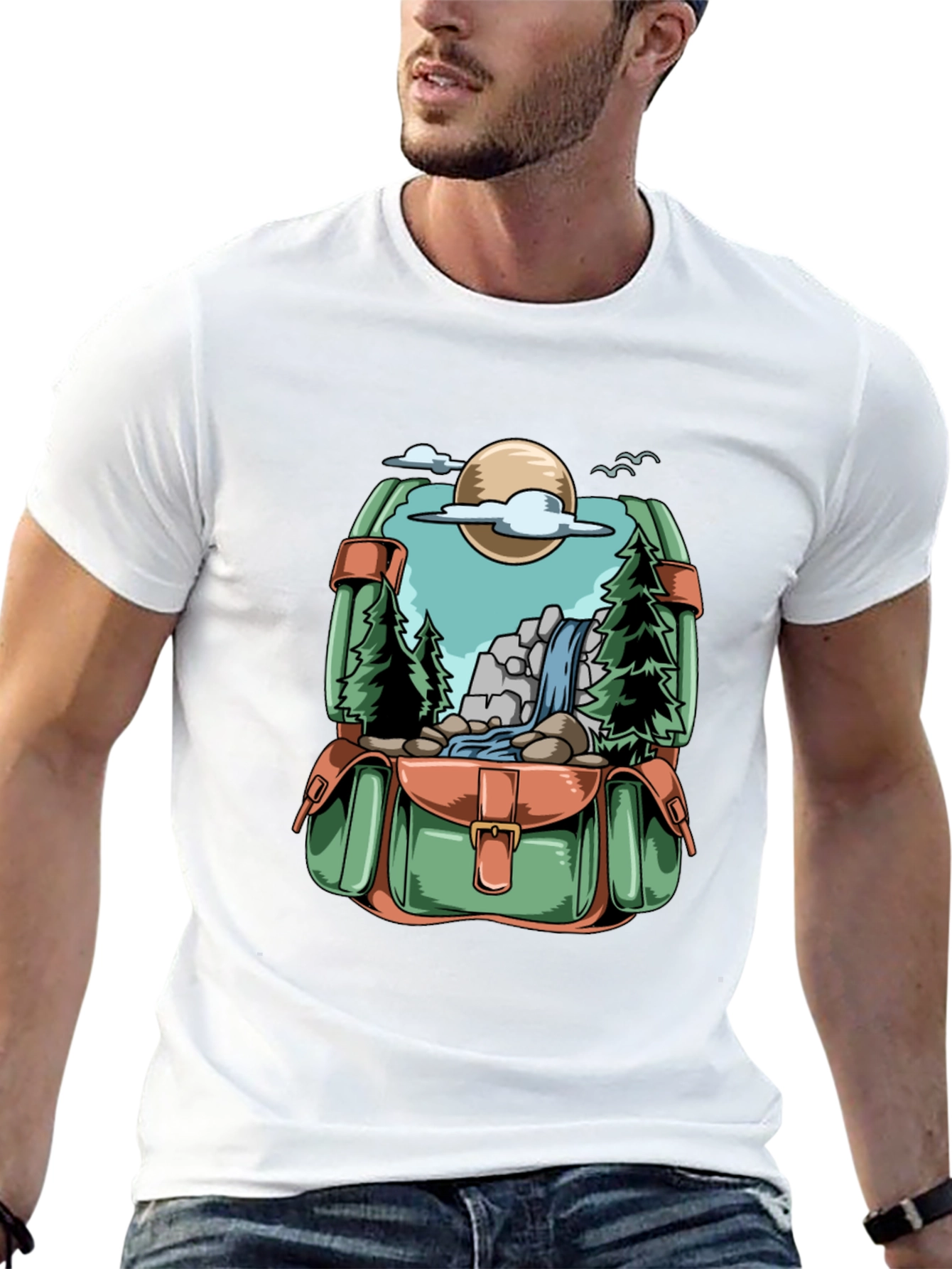Backpack Adventure T-Shirt - Nature Scene Graphic Tee